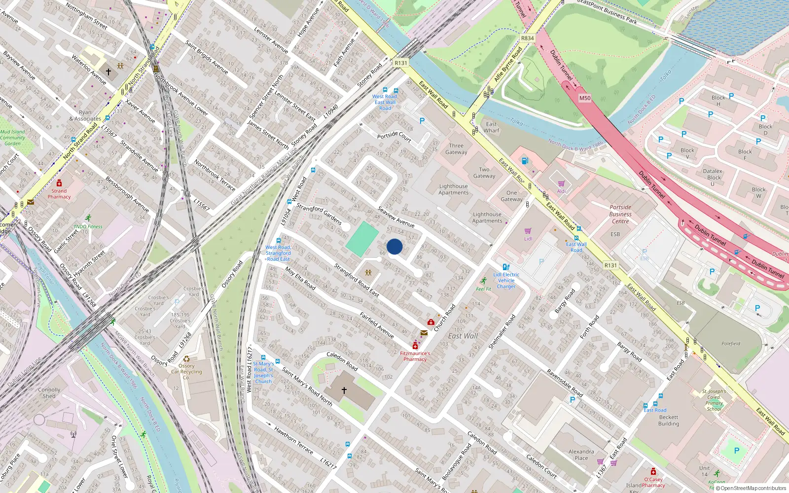 Overhead map showing the location of 62 Seaview Avenue, East Wall, Dublin 3