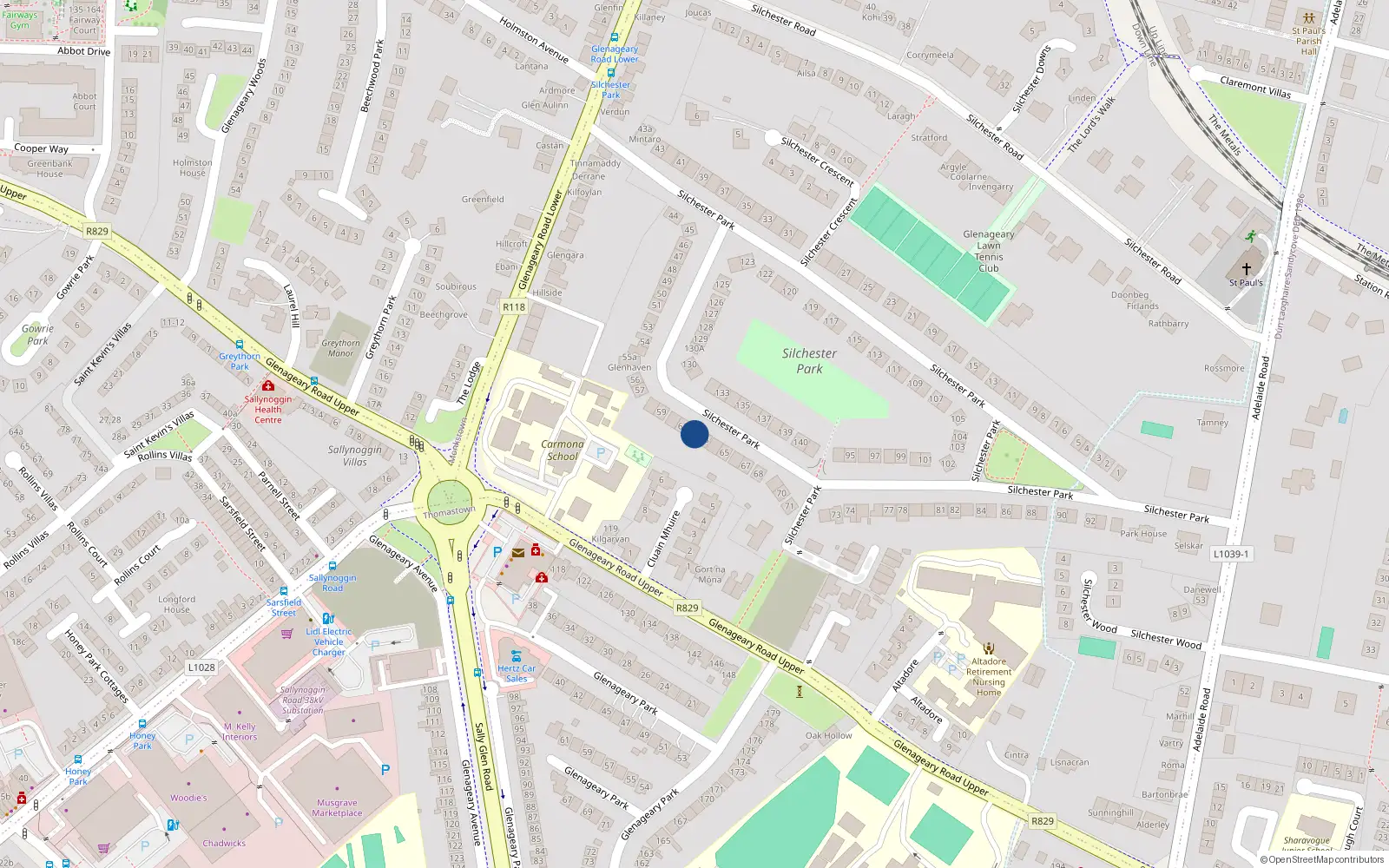 Overhead map showing the location of 62 Silchester Park, Dublin