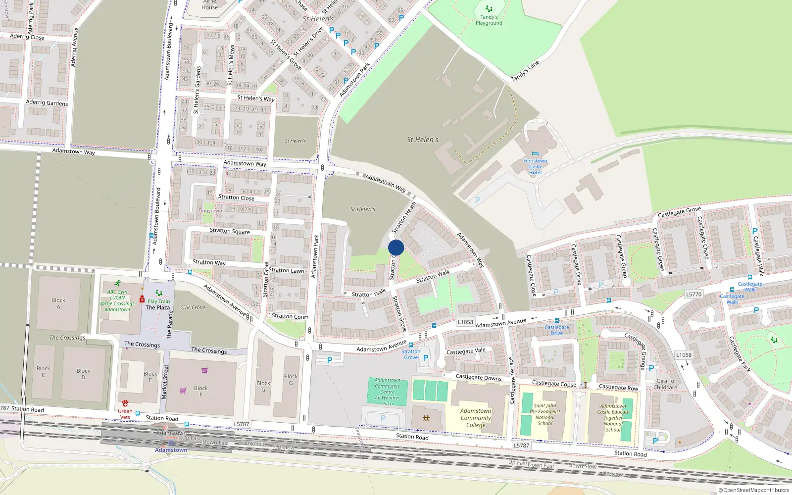 Overhead map showing the location of 62 Stratton Grove, Lucan