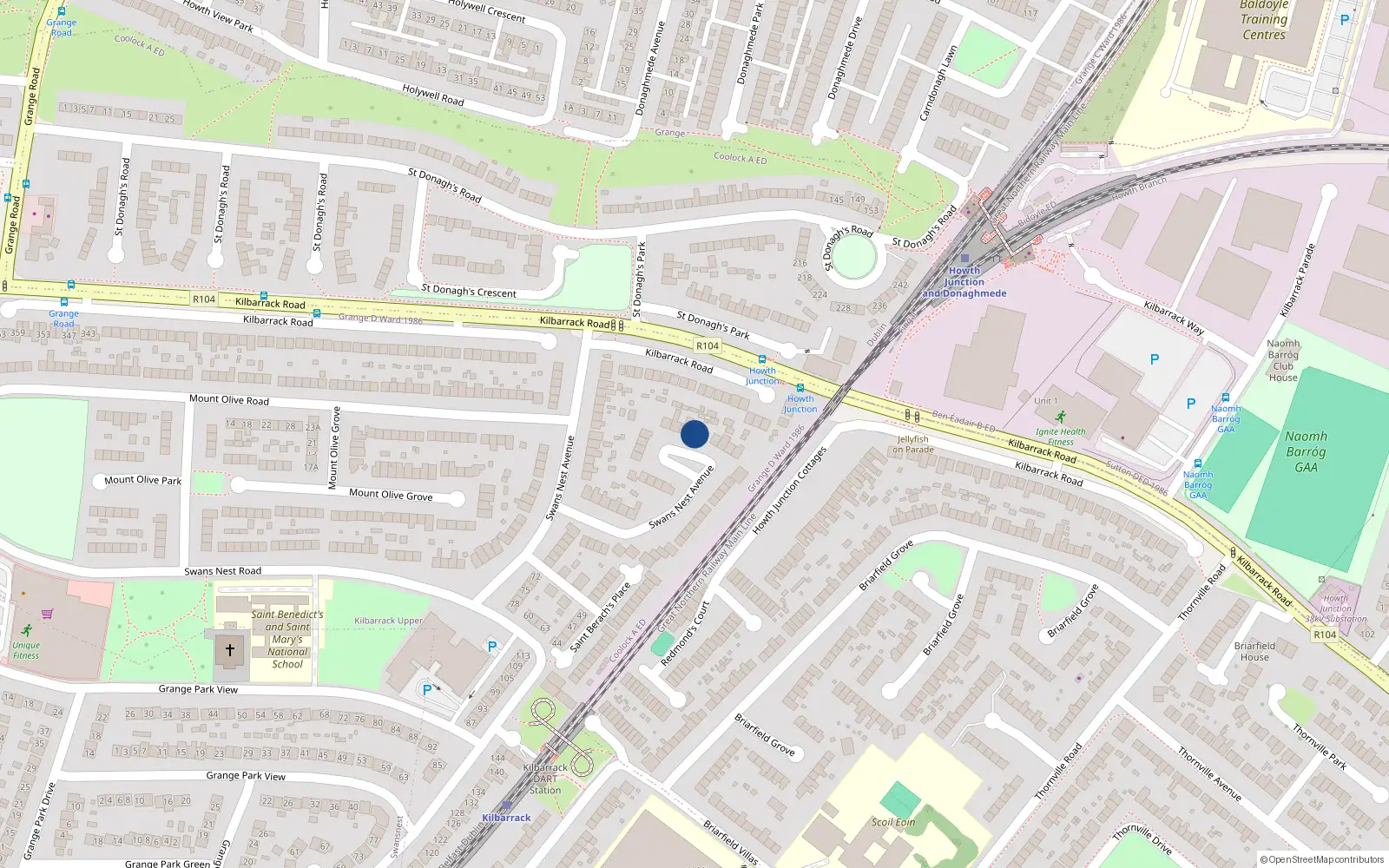 Overhead map showing the location of 62 Swansnest Avenue Kilbarrack, Dublin 5, Dublin
