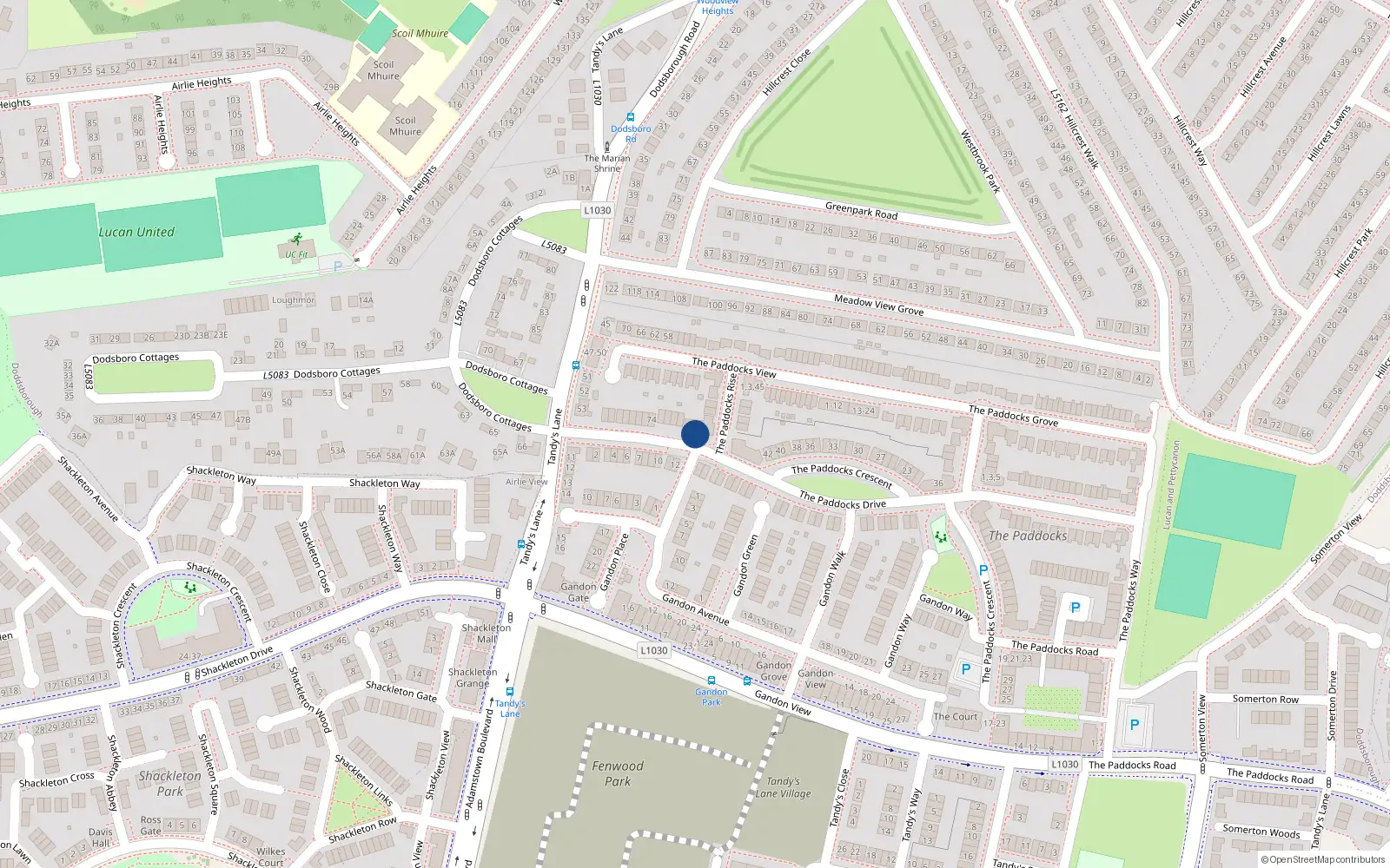 Overhead map showing the location of 62 The Paddocks Drive, Lucan