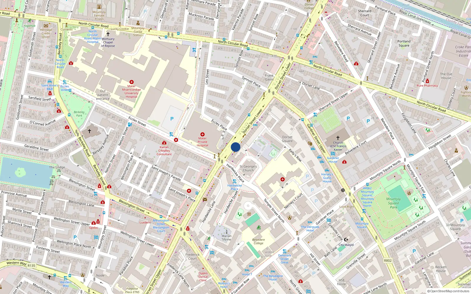 Overhead map showing the location of 62 Upper Dorset St, Dublin 1, Dublin