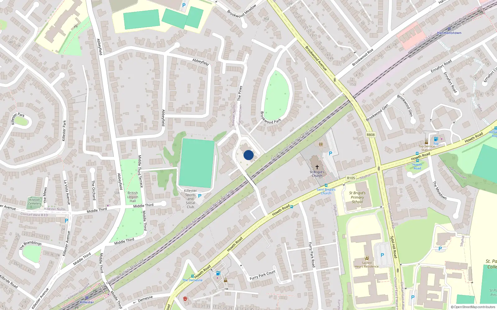 Overhead map showing the location of 62 Venetian Hall, Killester, Dublin 5
