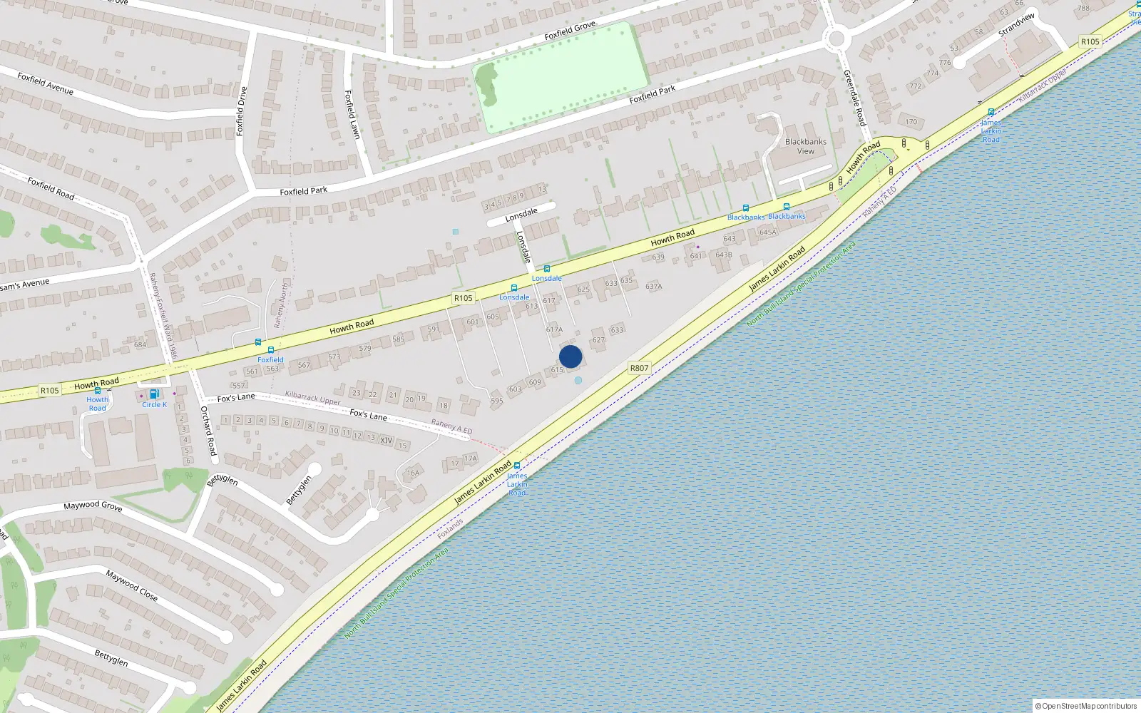 Overhead map showing the location of 621 Howth Road, Raheny, Dublin 5