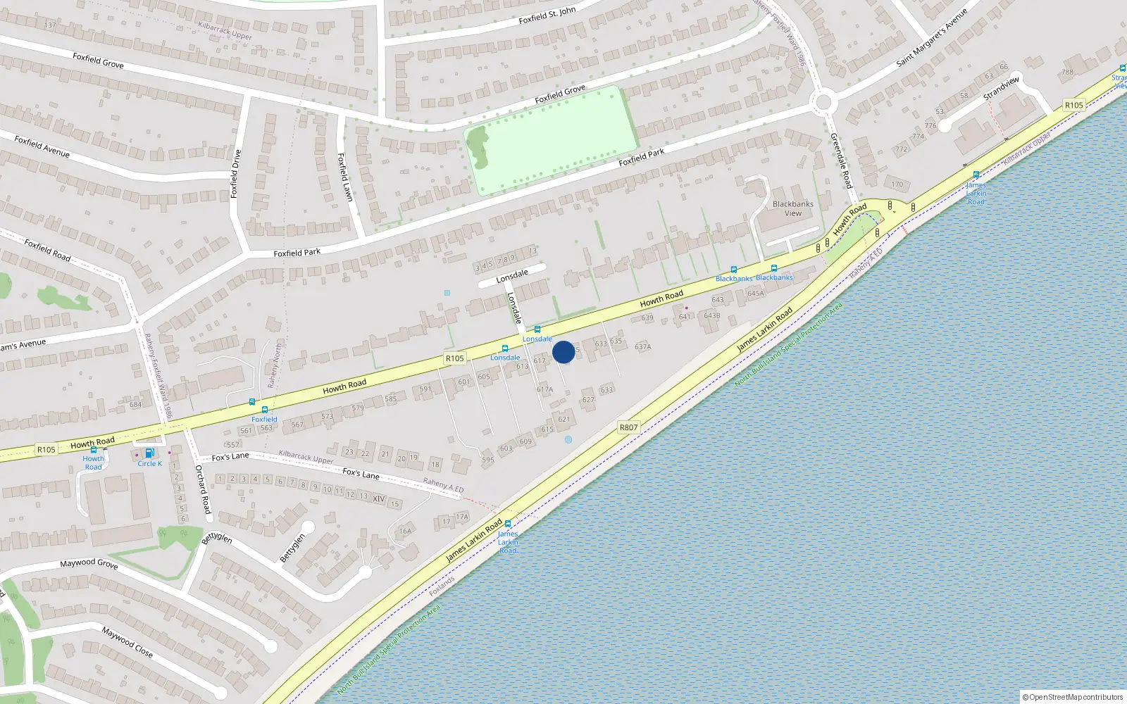 Overhead map showing the location of 623 Howth Road, Raheny, Dublin 5