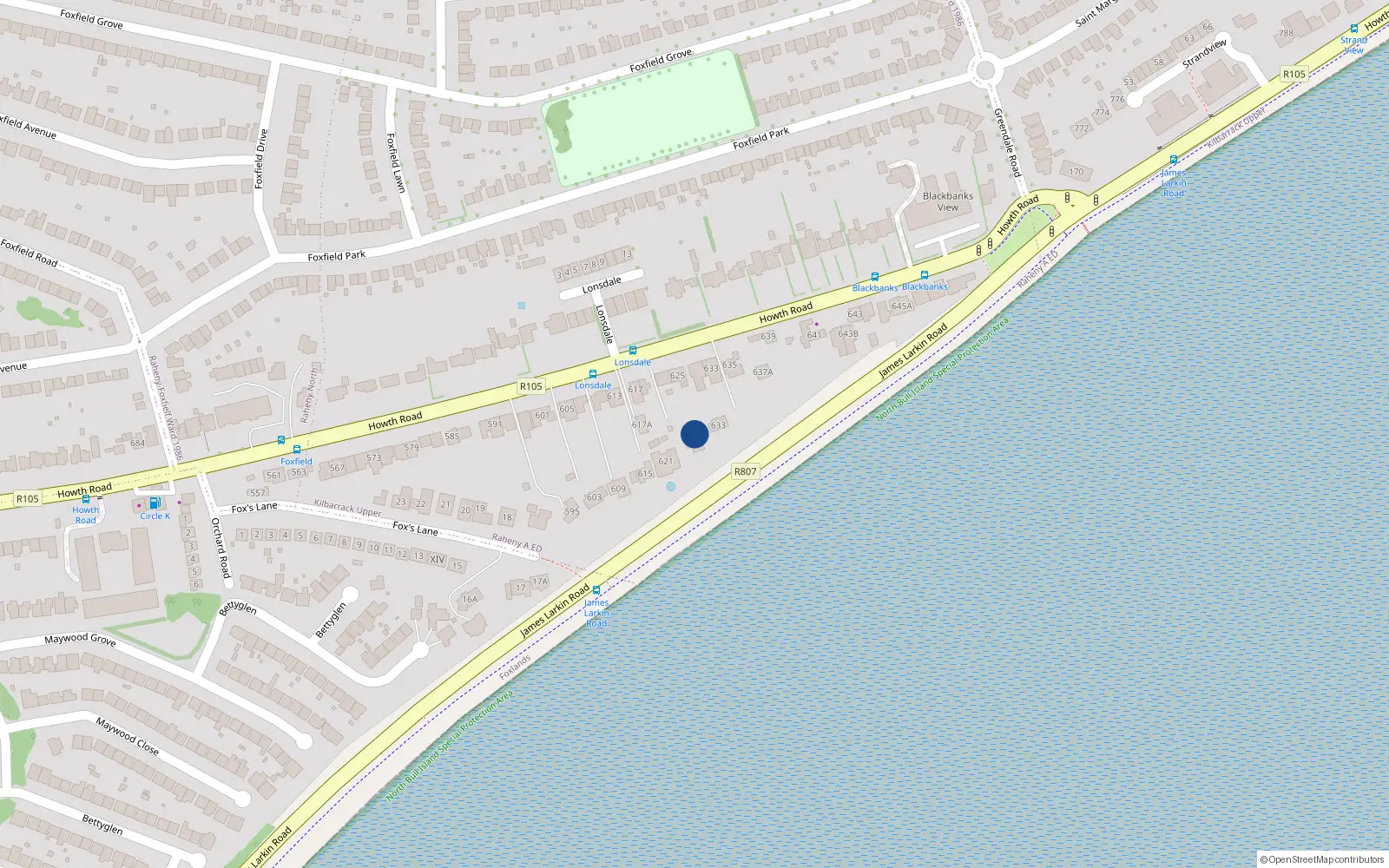 Overhead map showing the location of 627 Howth Road, Raheny, Dublin 5