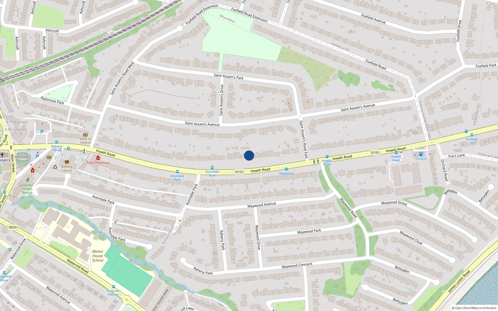 Overhead map showing the location of 628 Howth Road, Dublin 5