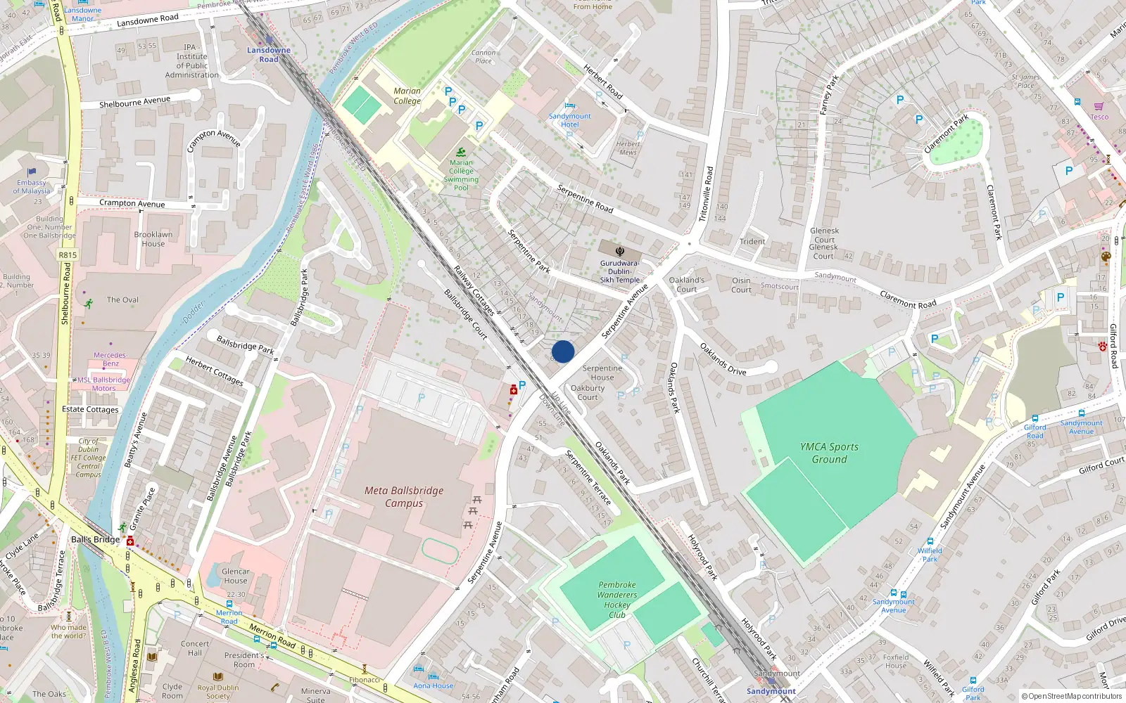 Overhead map showing the location of 62a Serpentine Avenue, Sandymount