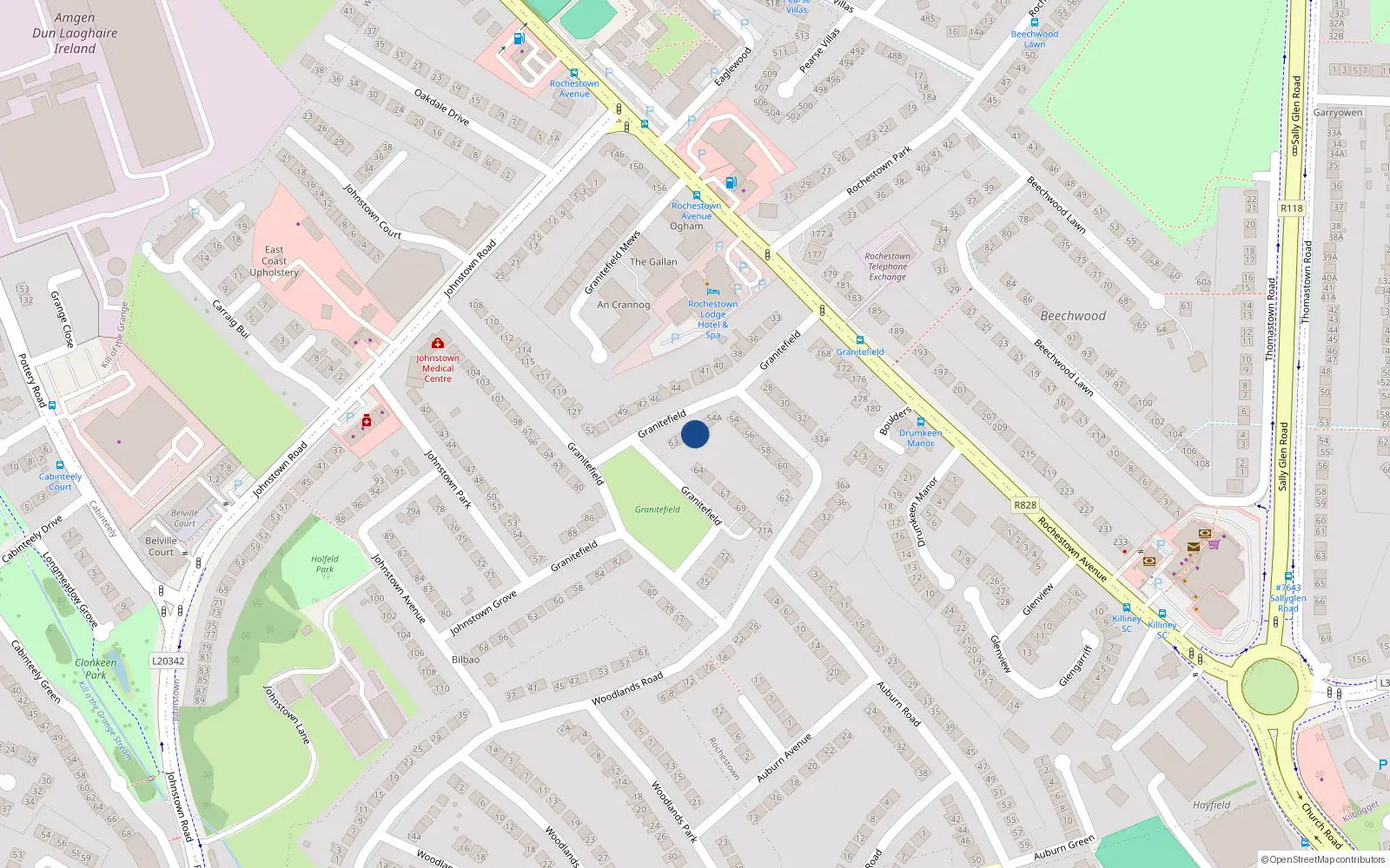 Overhead map showing the location of 62B Granitefield, Dublin
