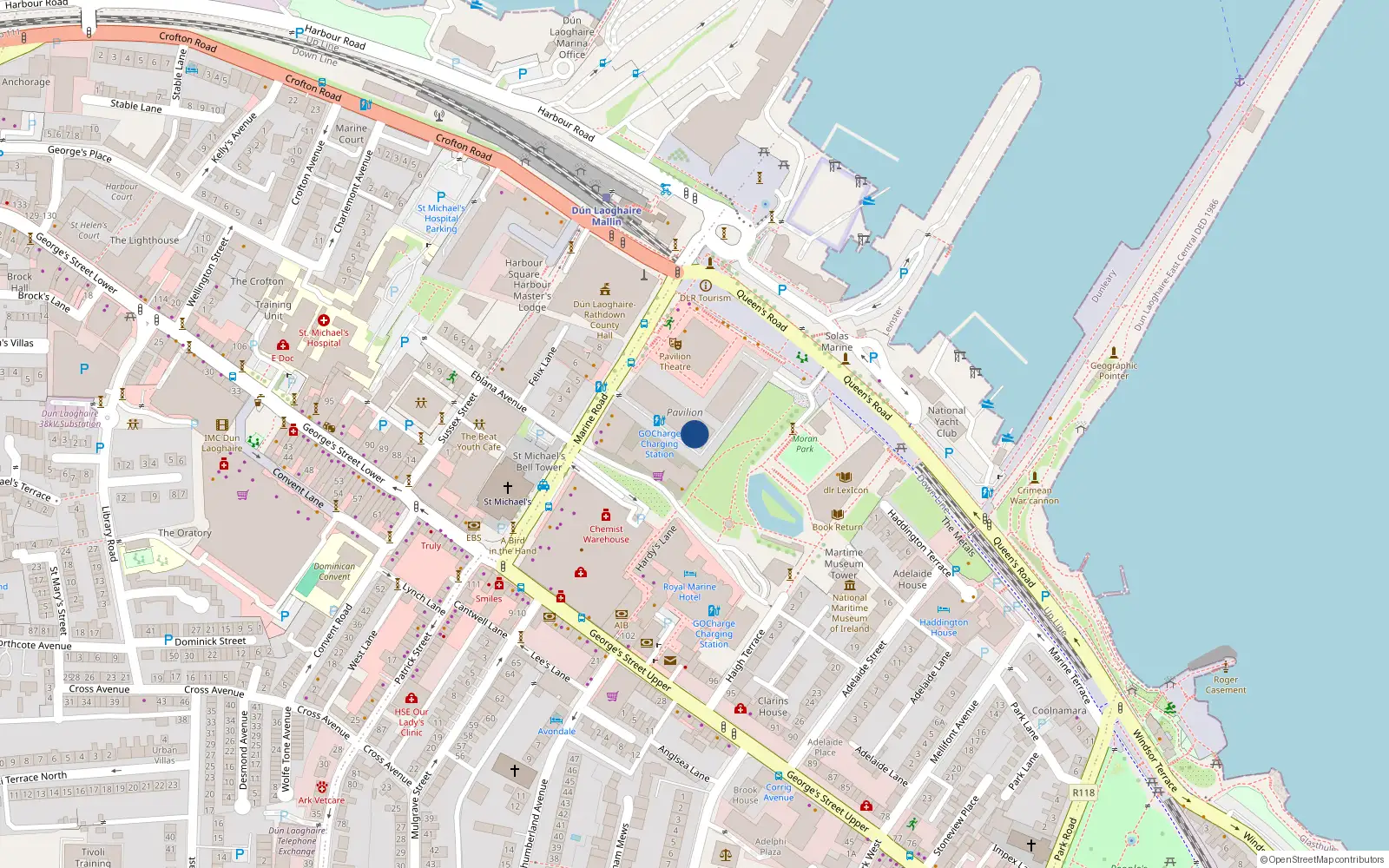 Overhead map showing the location of 63-64 the Pavillion, Marine Road, Dun Laoghaire