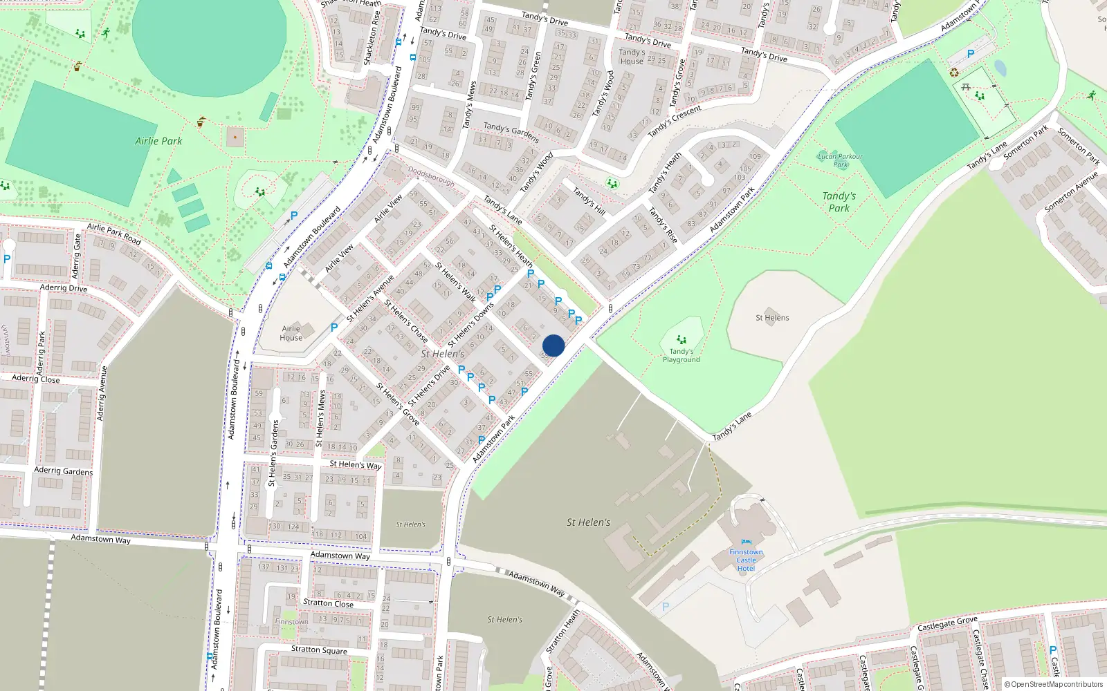 Overhead map showing the location of 63 Adamstown Park, Lucan