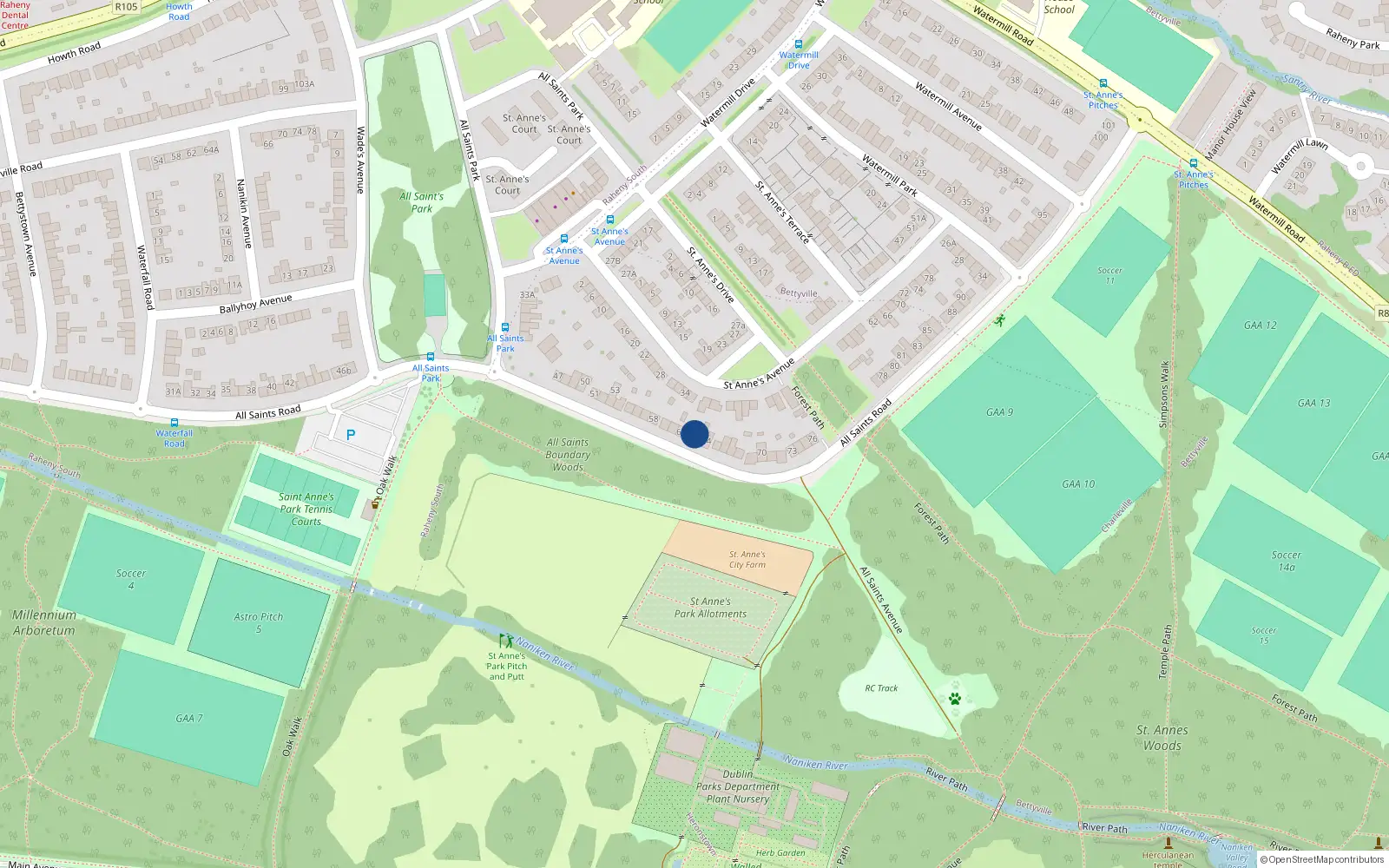 Overhead map showing the location of 63 All Saints Road, Dublin 5