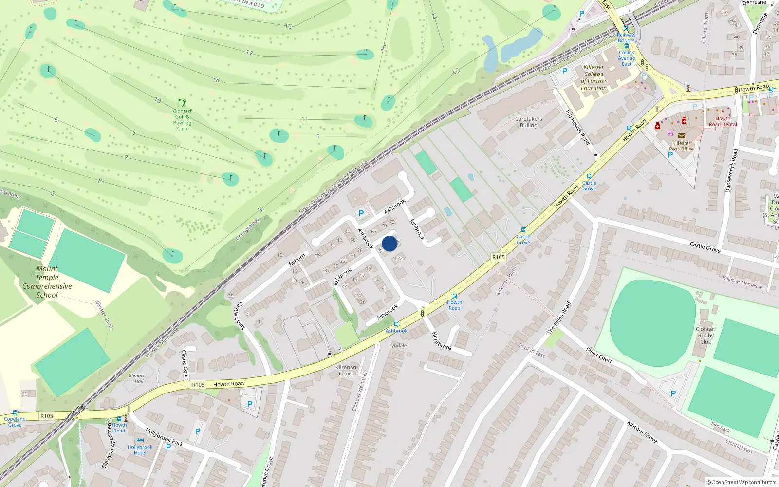 Overhead map showing the location of 63 Ashbrook, Dublin 3