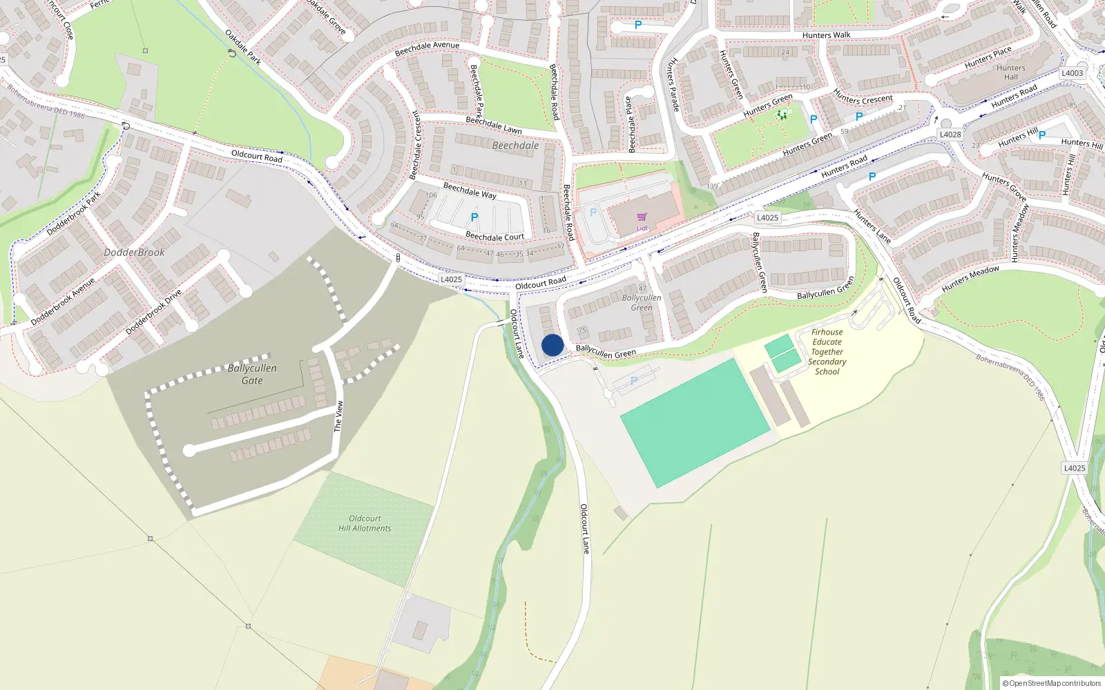 Overhead map showing the location of 63 Ballycullen Green, Dublin 24