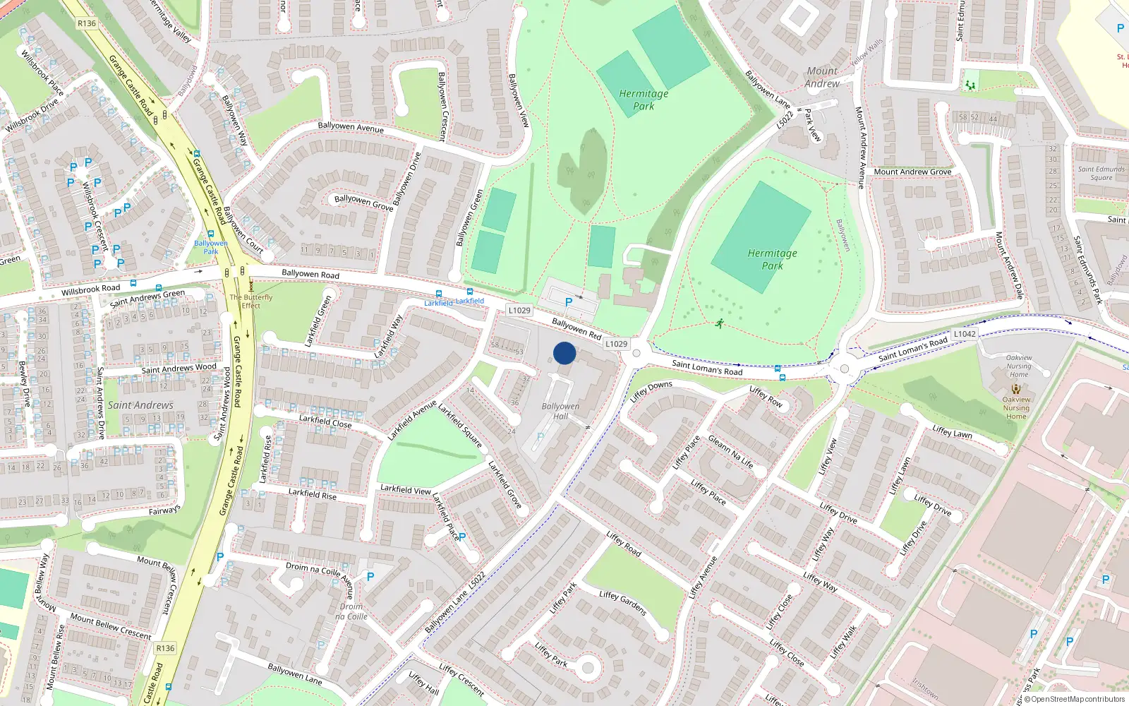 Overhead map showing the location of 63 Ballyowen Hall, Ballyowen Lane, Lucan