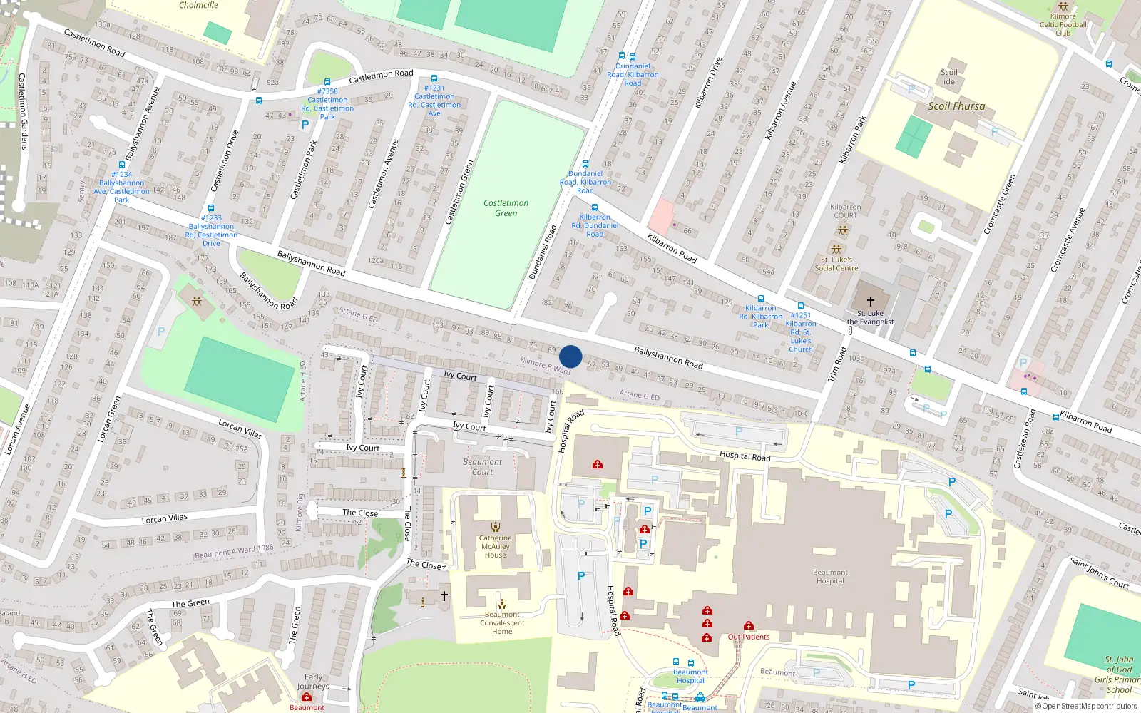 Overhead map showing the location of 63 Ballyshannon Road, Coolock, Dublin 5