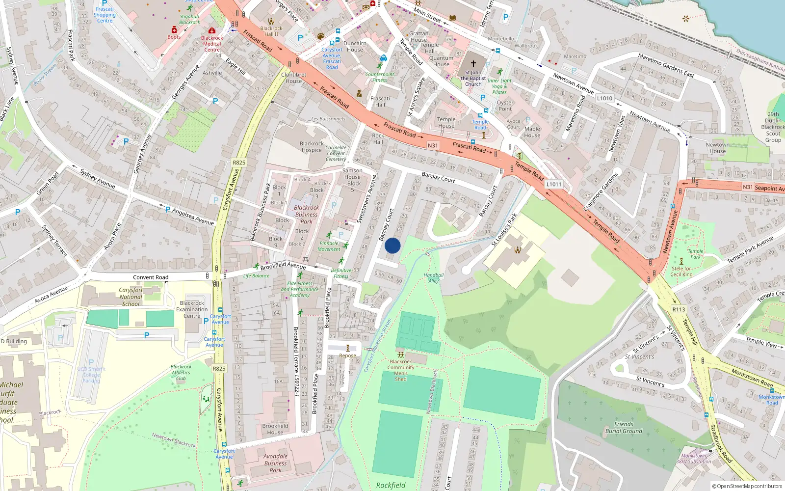 Overhead map showing the location of 63 Barclay Court, Blackrock