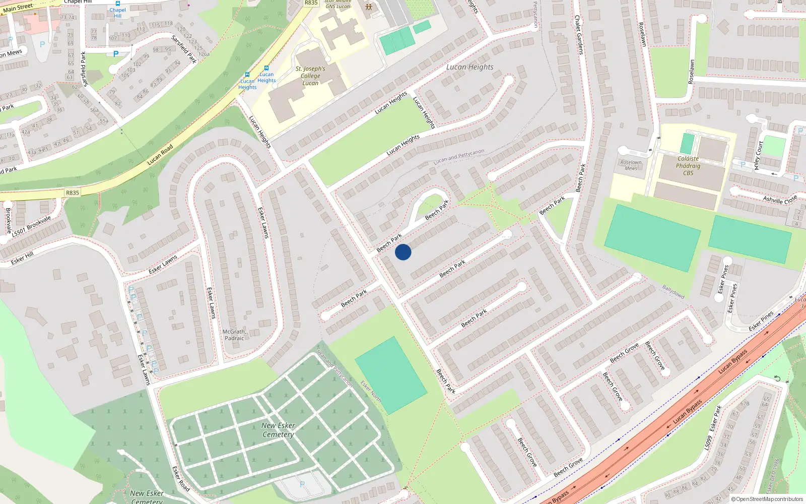 Overhead map showing the location of 63 Beech Park, Lucan, Dublin