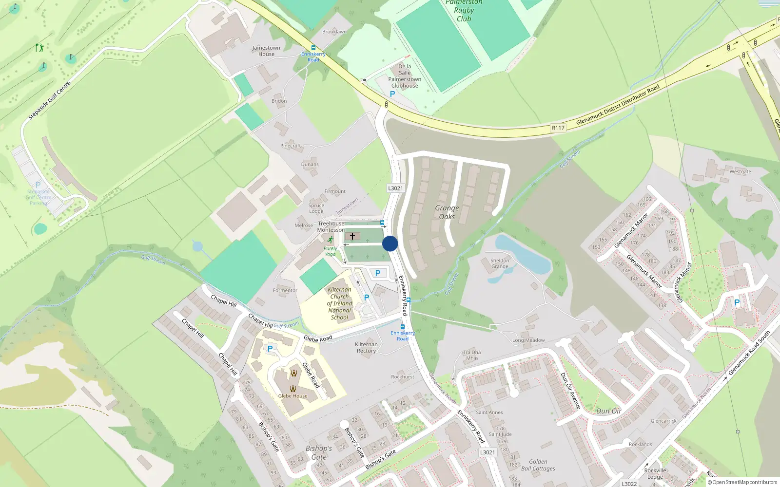 Overhead map showing the location of 63 Belarmine Plaza, Enniskerry Road