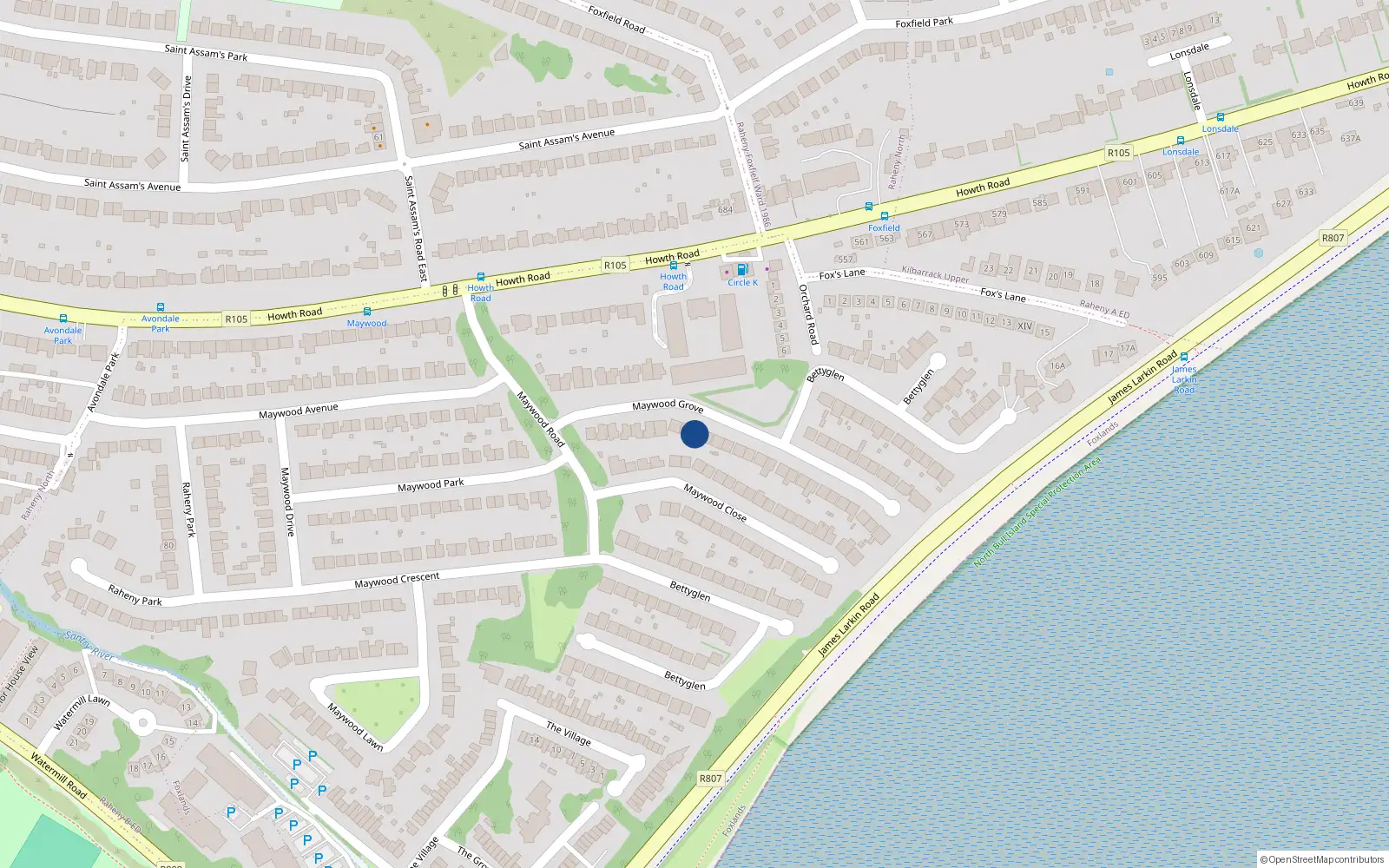 Overhead map showing the location of 63 Bettyglen, Dublin 5