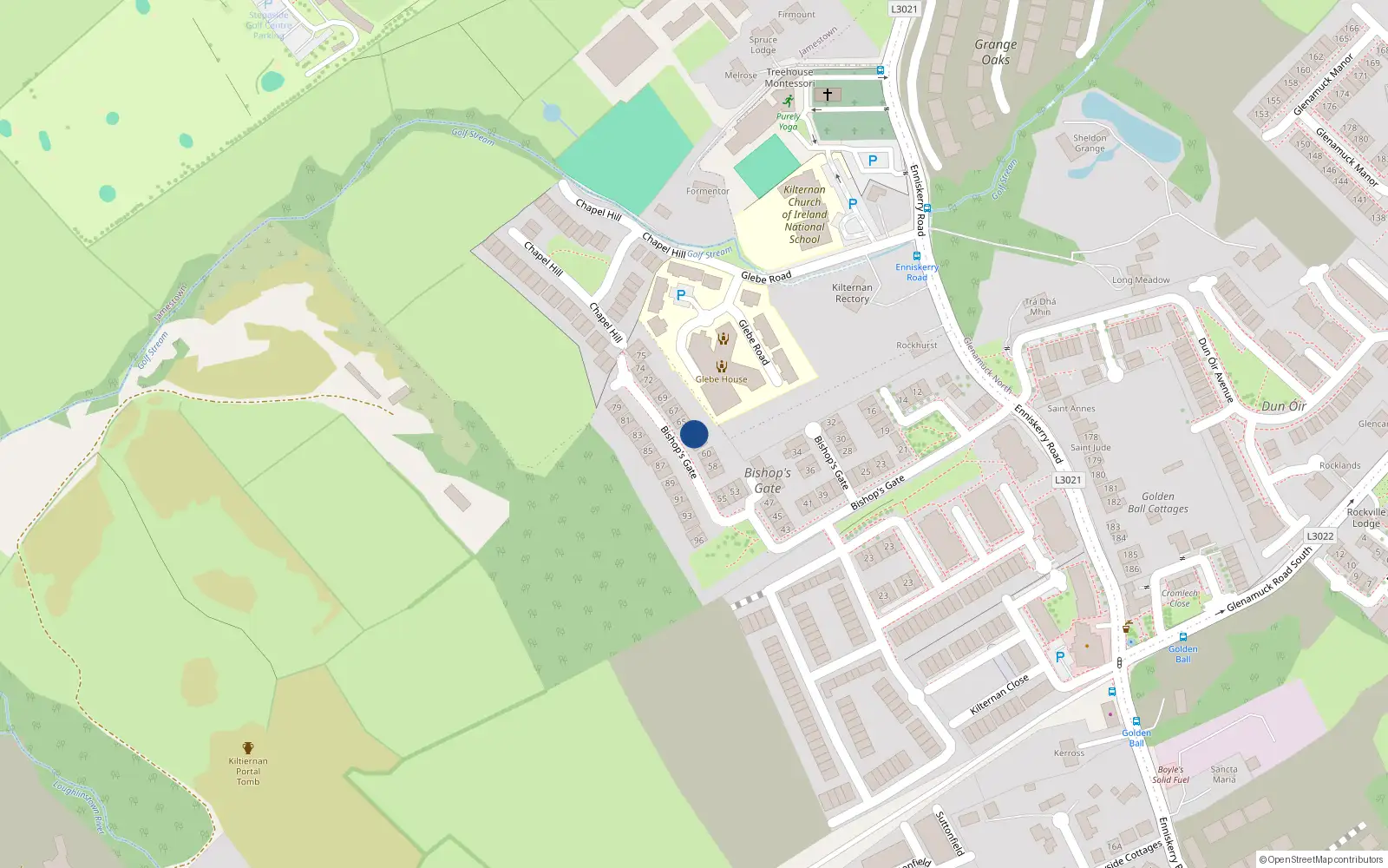 Overhead map showing the location of 63 Bishops Gate, Kilternan
