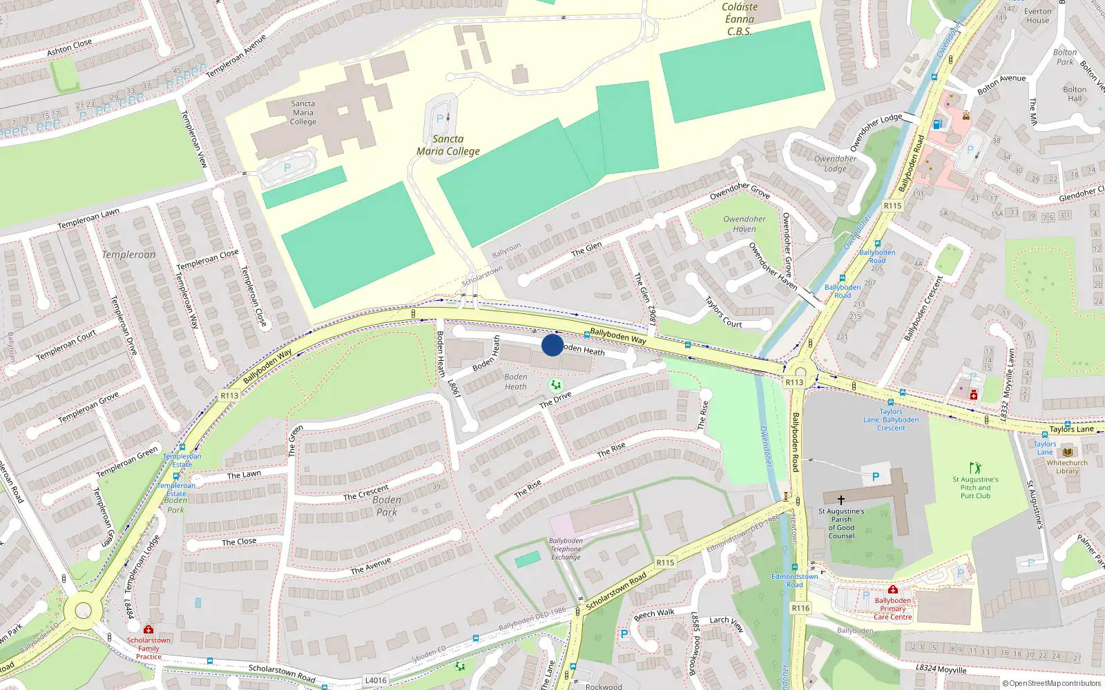 Overhead map showing the location of 63 Boden Heath, Ballyboden