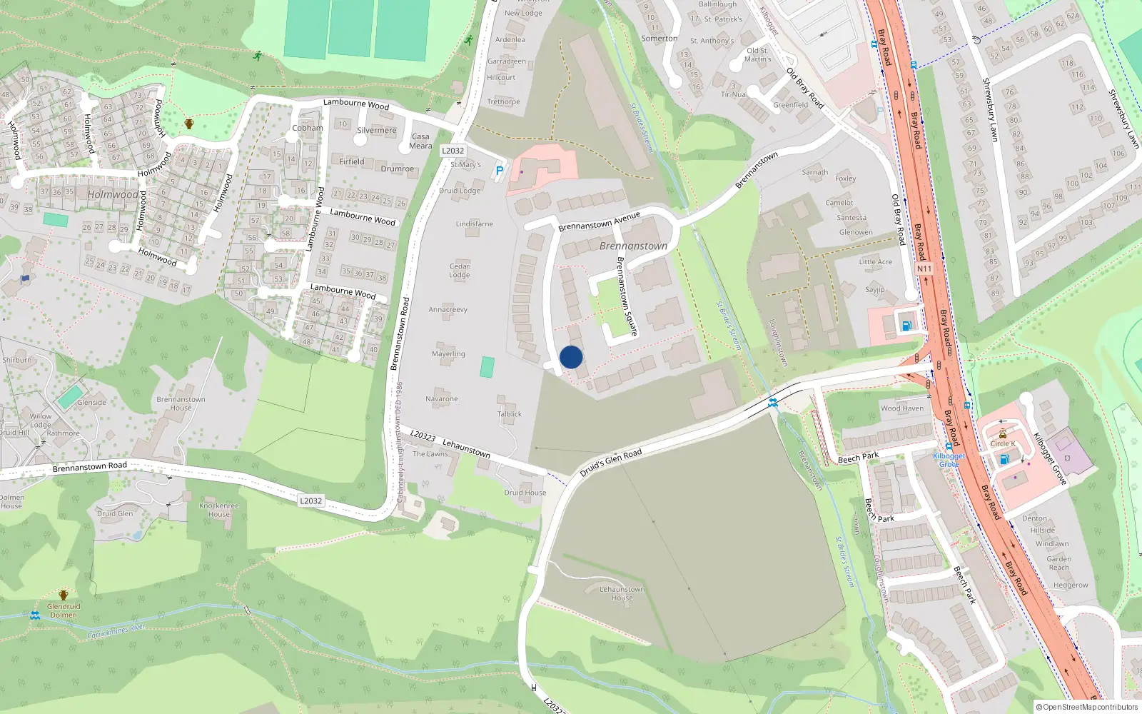 Overhead map showing the location of 63 Brennanstown Avenue, Dublin