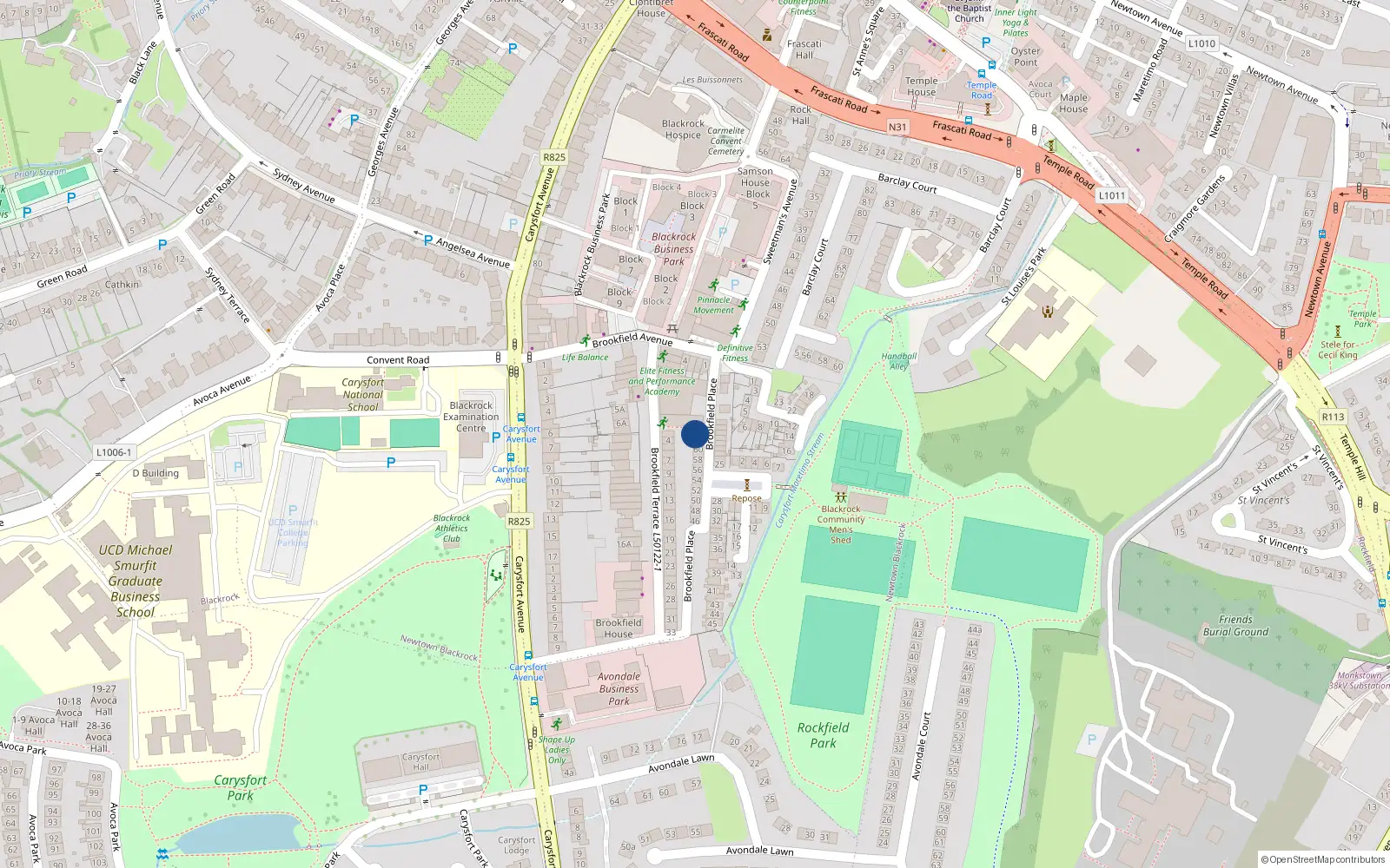 Overhead map showing the location of 63 Brookfield Place, Blackrock, Dublin