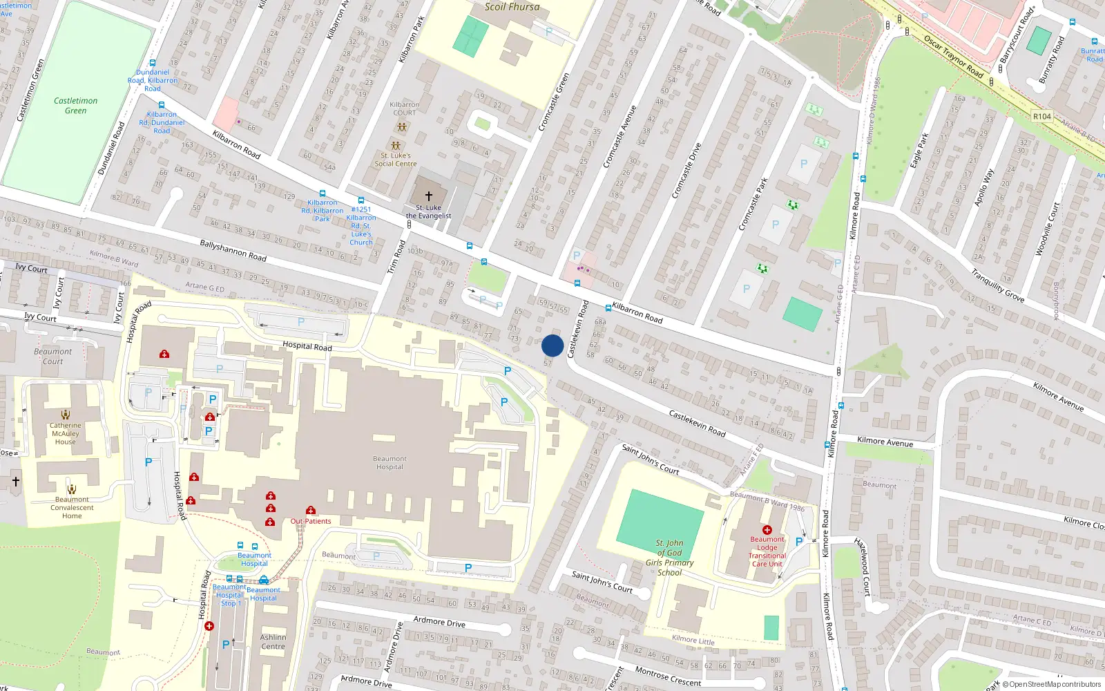 Overhead map showing the location of 63 Castlekevin Road, Coolock, Dublin 5