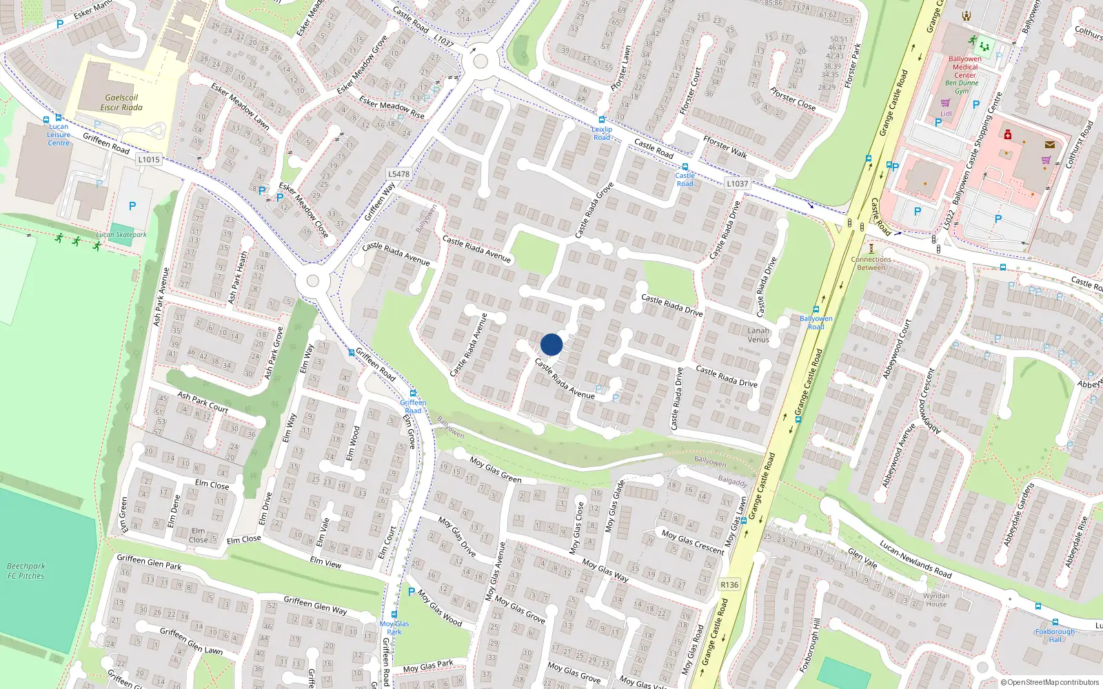 Overhead map showing the location of 63 Castle Riada Avenue, Lucan