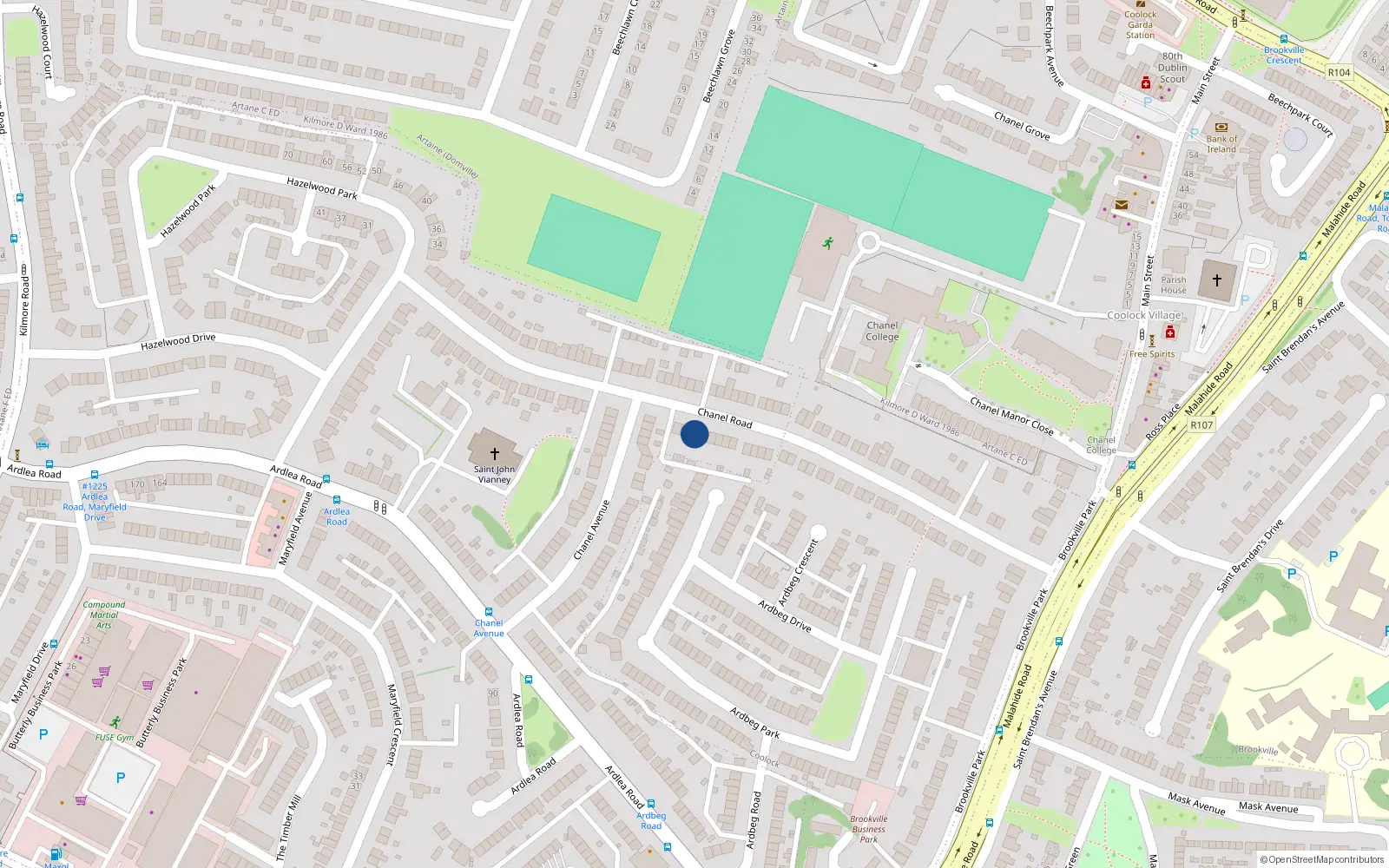 Overhead map showing the location of 63 Chanel Road, Dublin 5