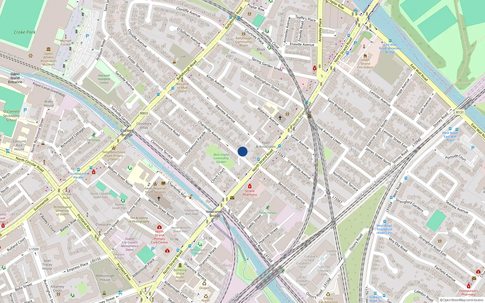 Overhead map showing the location of 63 Charleville Avenue, North Strand, Dublin 3