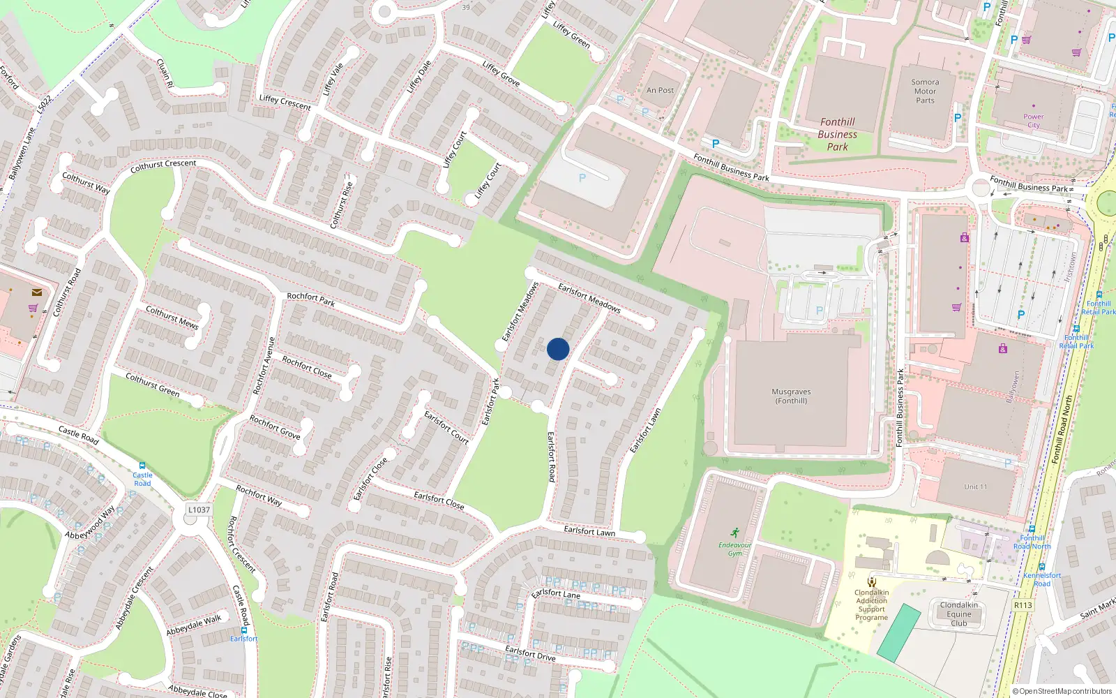 Overhead map showing the location of 63 Earlsfort Road, Lucan