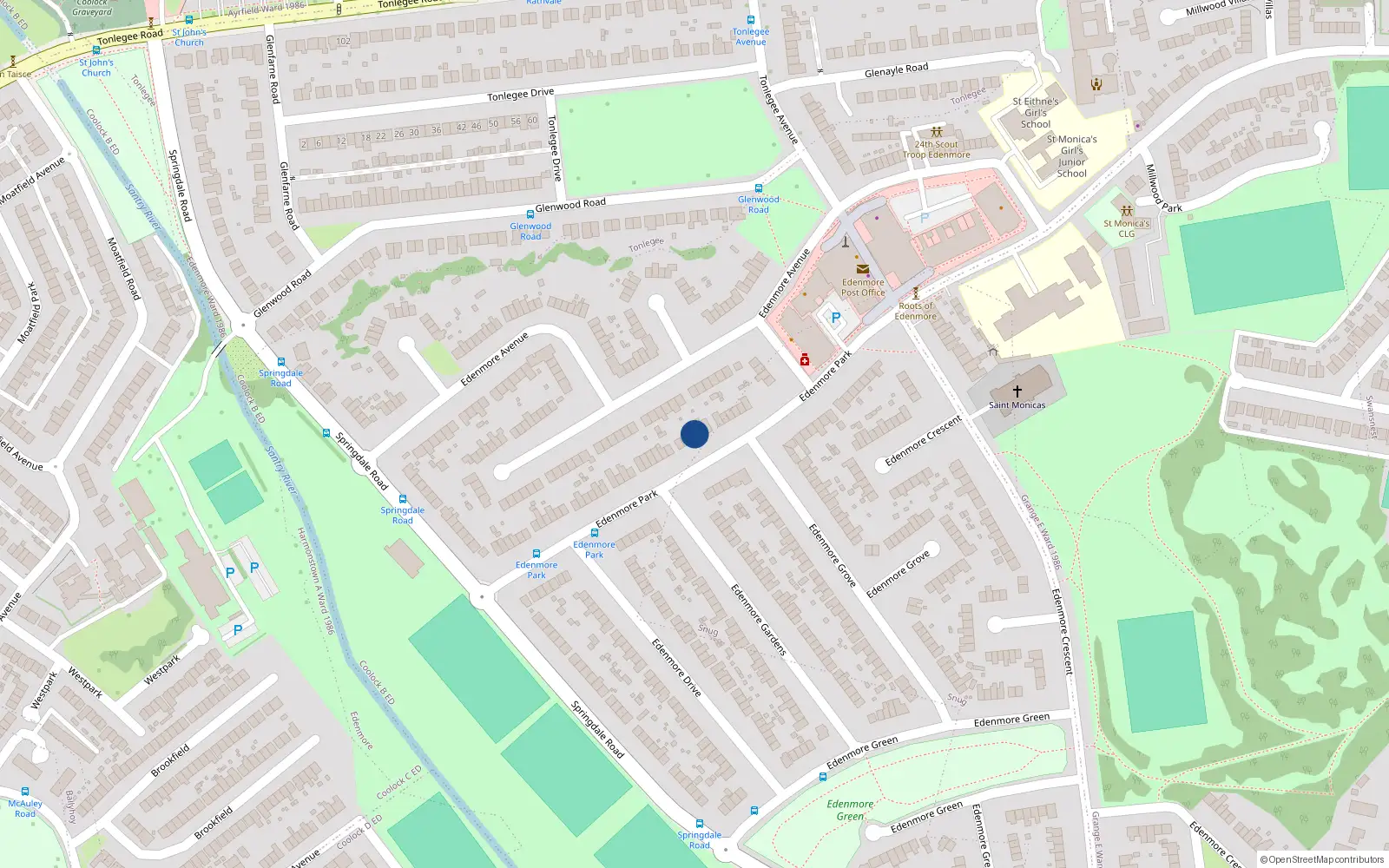 Overhead map showing the location of 63 Edenmore Park, Raheny Dublin 5, Dublin