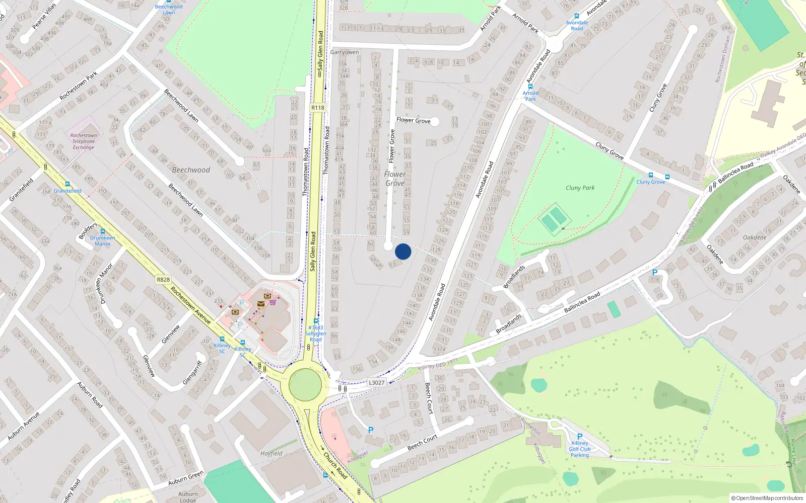Overhead map showing the location of 63 Flower Grove, Dublin