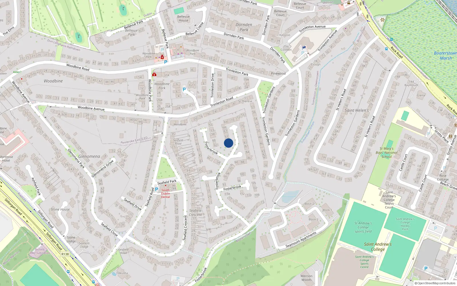 Overhead map showing the location of 63 Fosterbrook, Blackrock