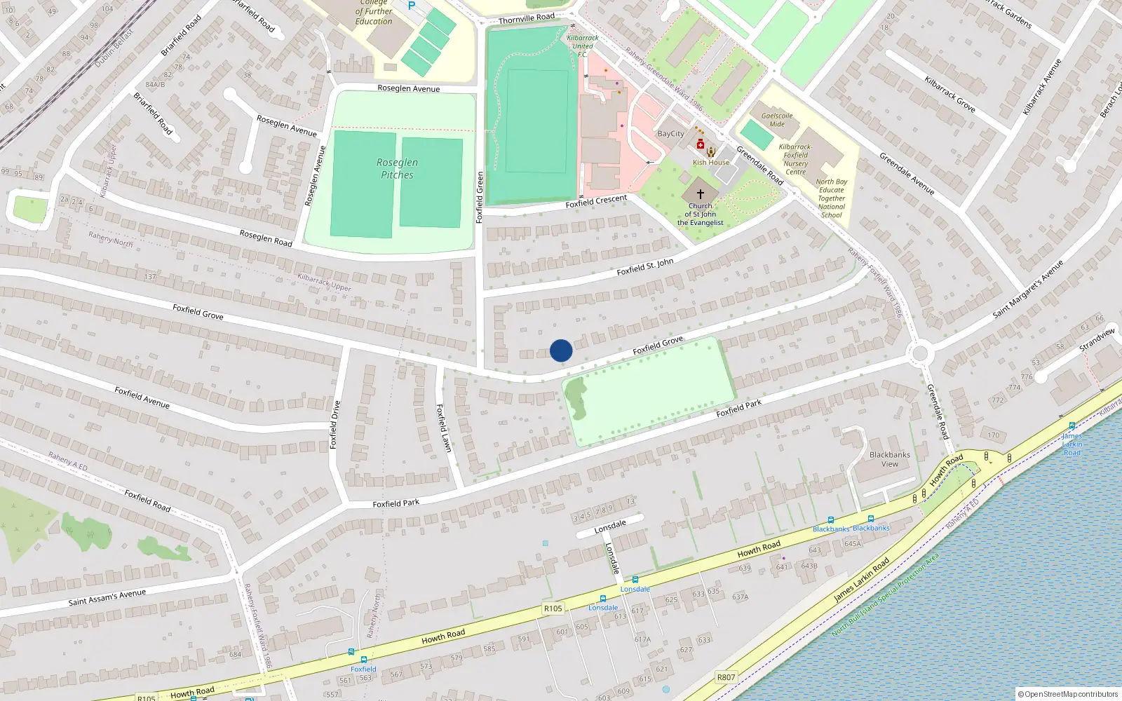 Overhead map showing the location of 63 Foxfield Grove, Dublin 5