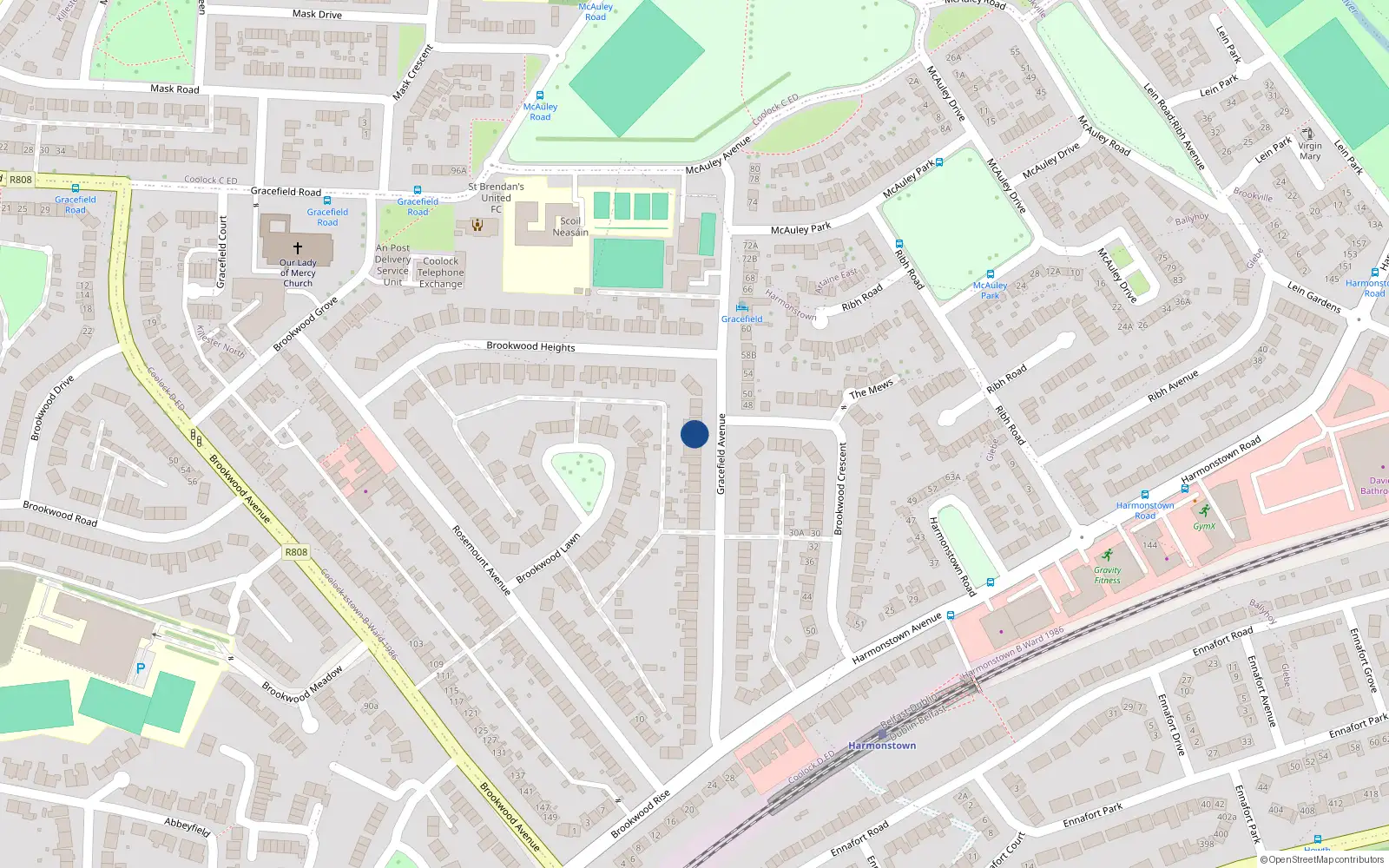 Overhead map showing the location of 63 Gracefield Avenue, Artane, Dublin 5