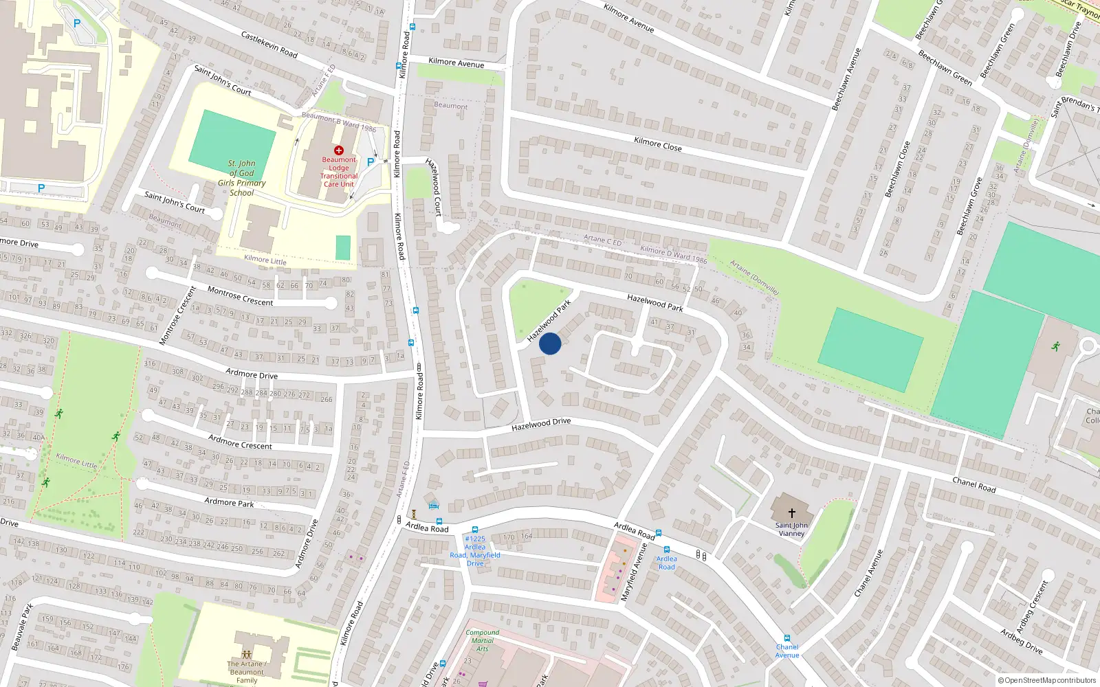 Overhead map showing the location of 63 Hazelwood Park, Artane, Dublin 5