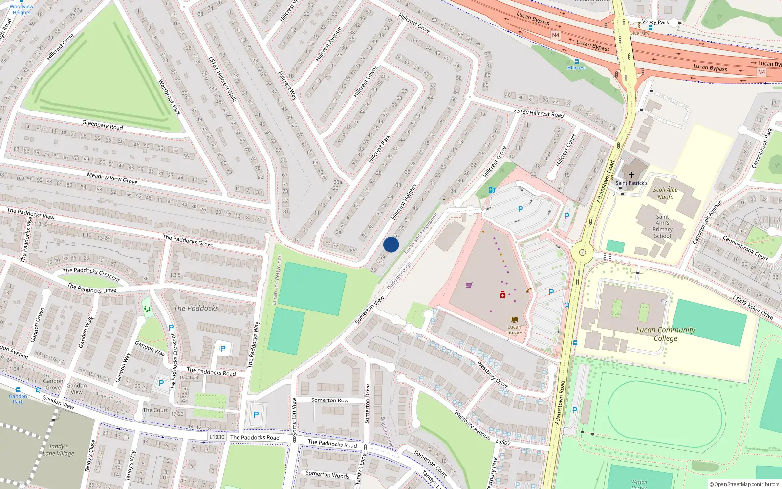 Overhead map showing the location of 63 Hillcrest Heights, Lucan
