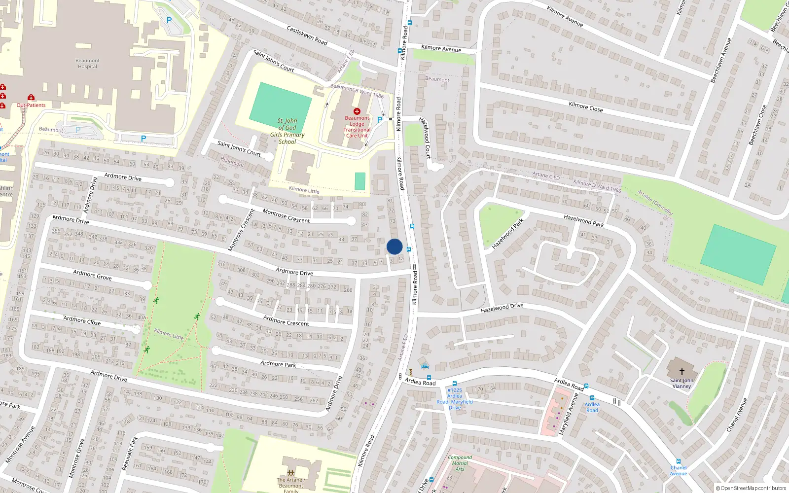 Overhead map showing the location of 63 Kilmore Road, Artane, Dublin