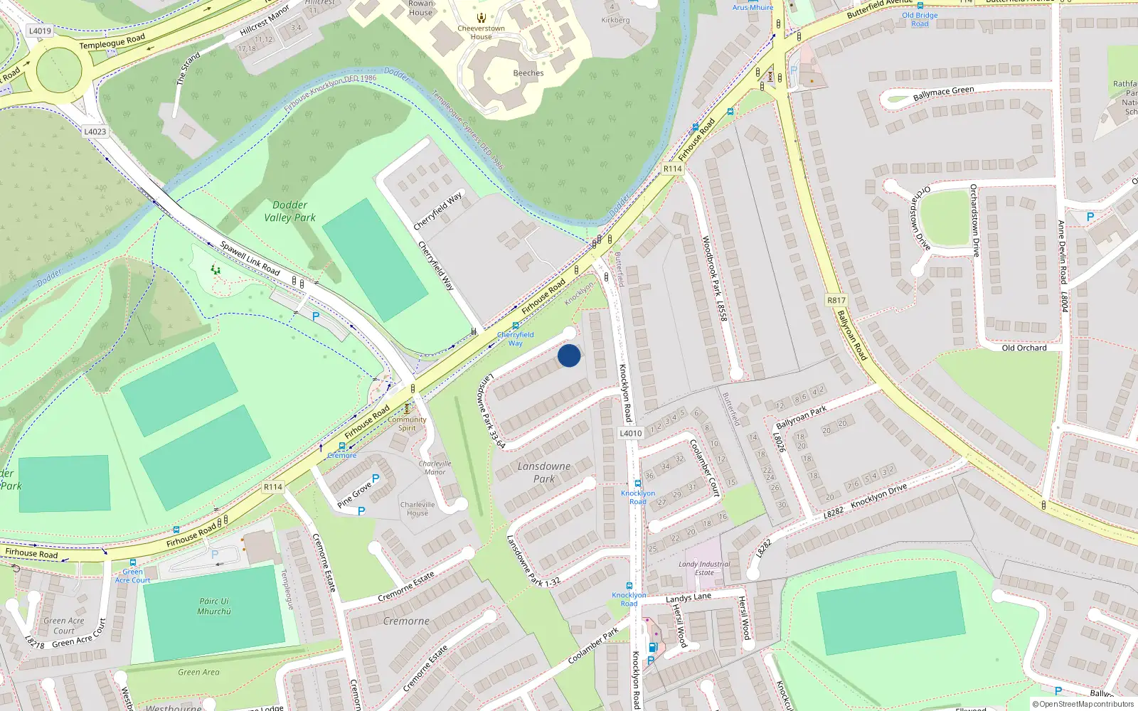 Overhead map showing the location of 63 Landsdowne Park, Knocklyon