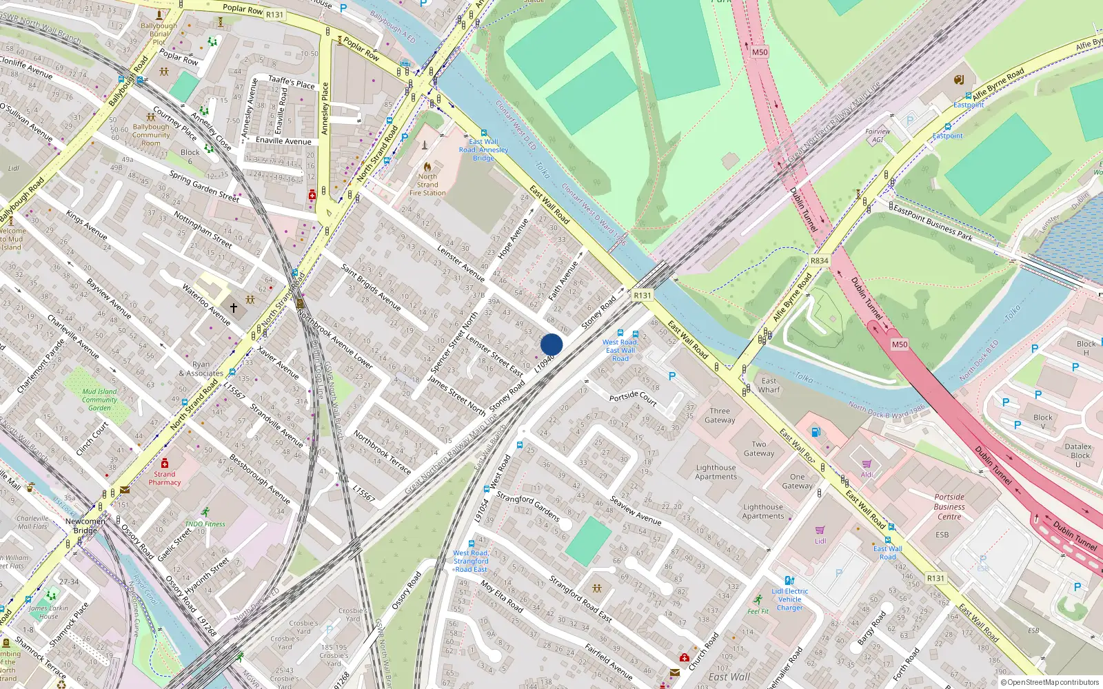 Overhead map showing the location of 63 Leinster Avenue, North Strand Road, Dublin 3