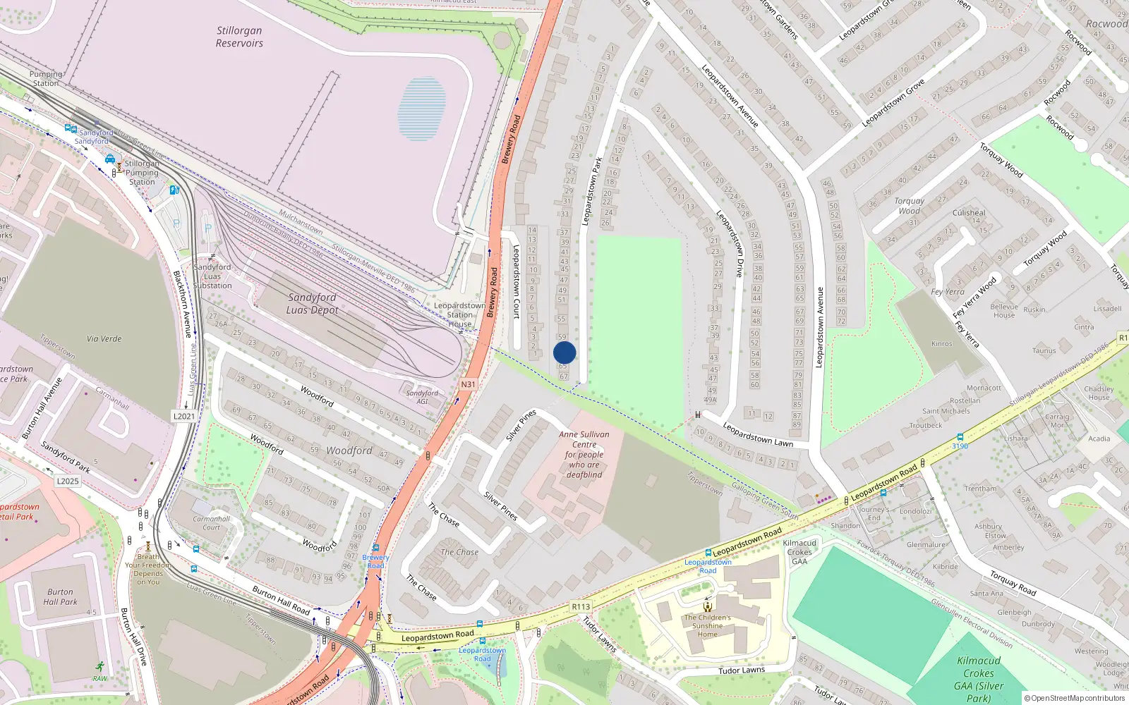 Overhead map showing the location of 63 Leopardstown Park, Stillorgan, Blackrock