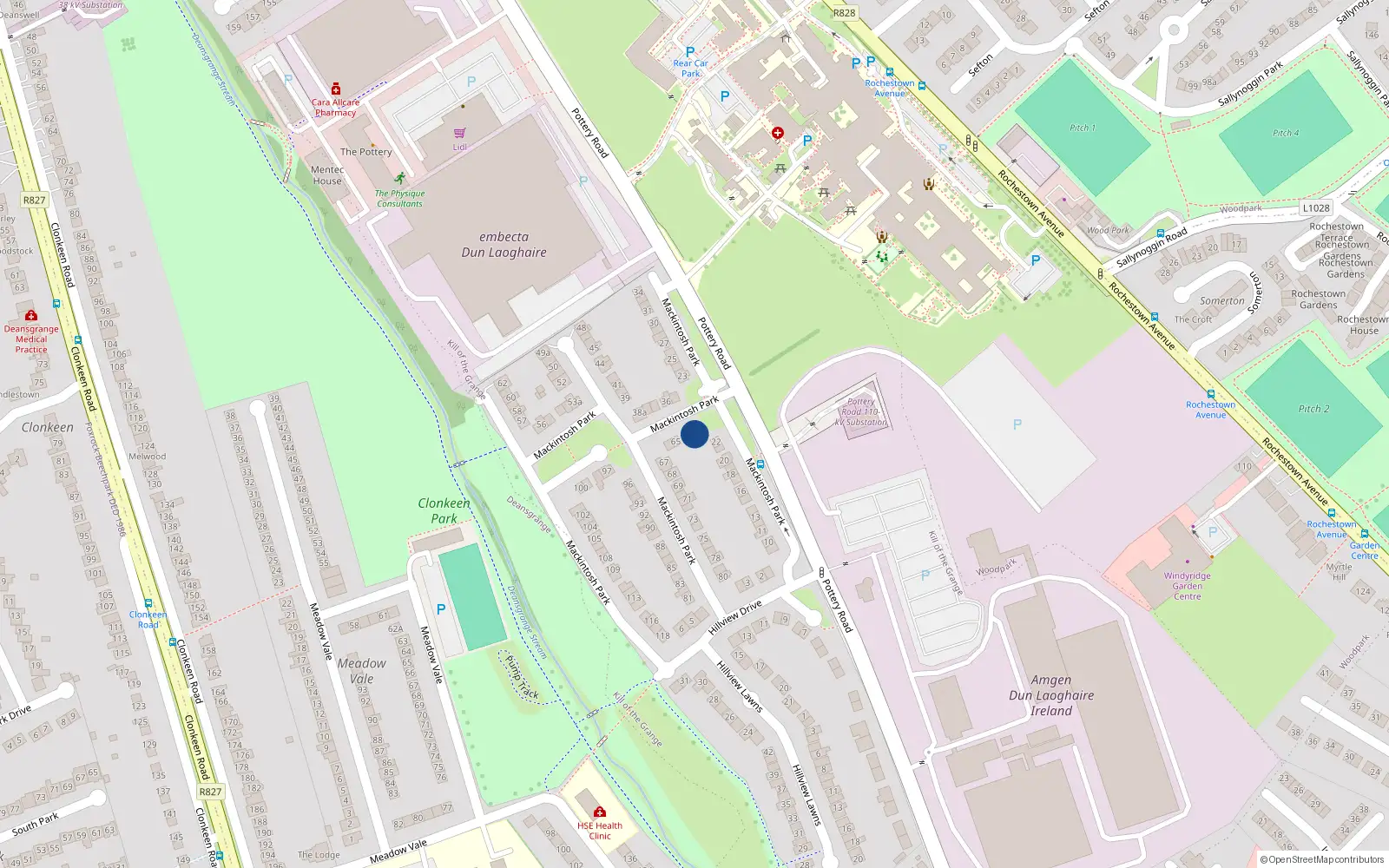 Overhead map showing the location of 63 Mackintosh Park, Pottery Road, Dun Laoghaire