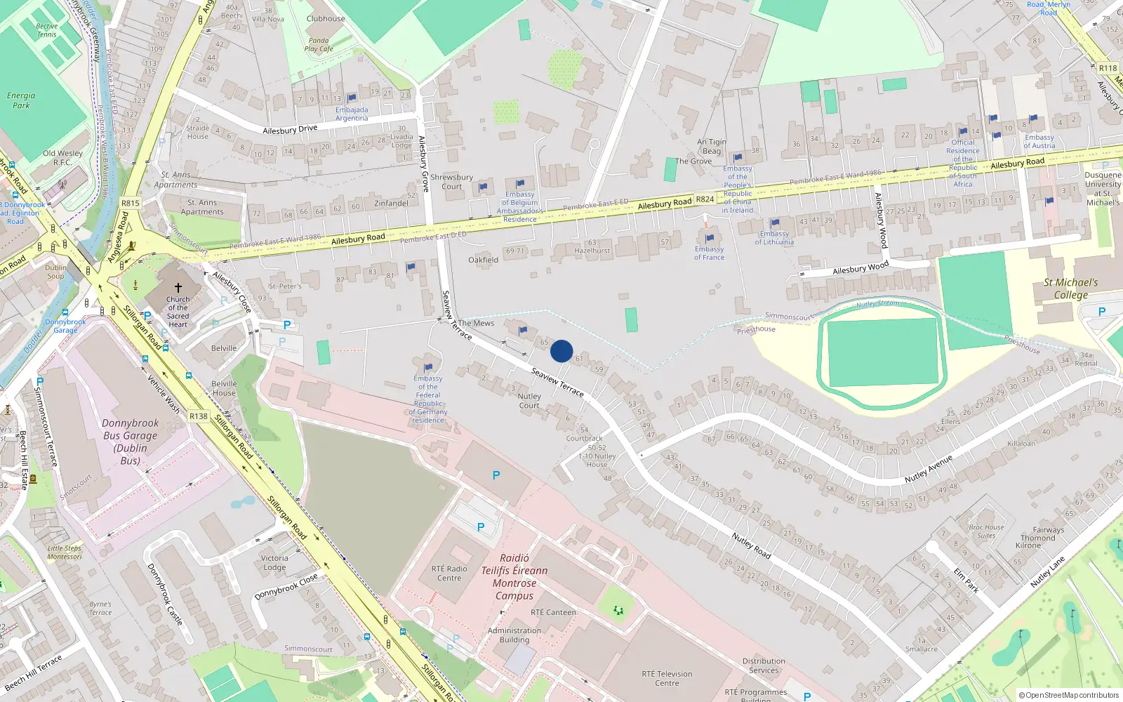 Overhead map showing the location of 63 Nutley Road, Simmonscourt