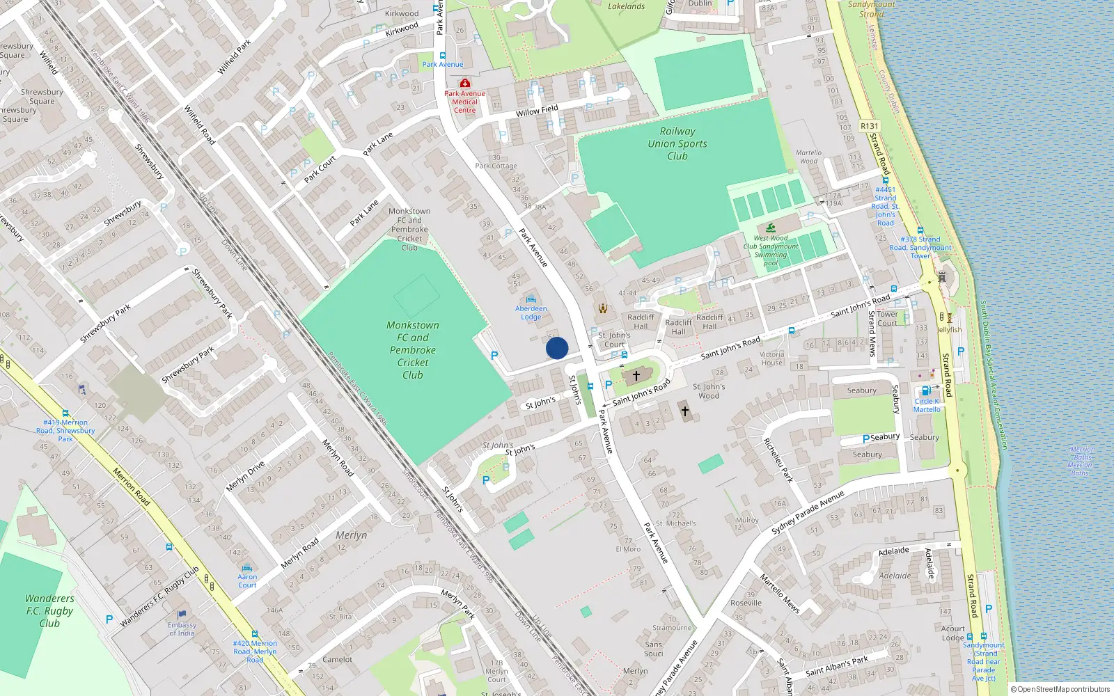 Overhead map showing the location of 63 Park Avenue, Sandymount
