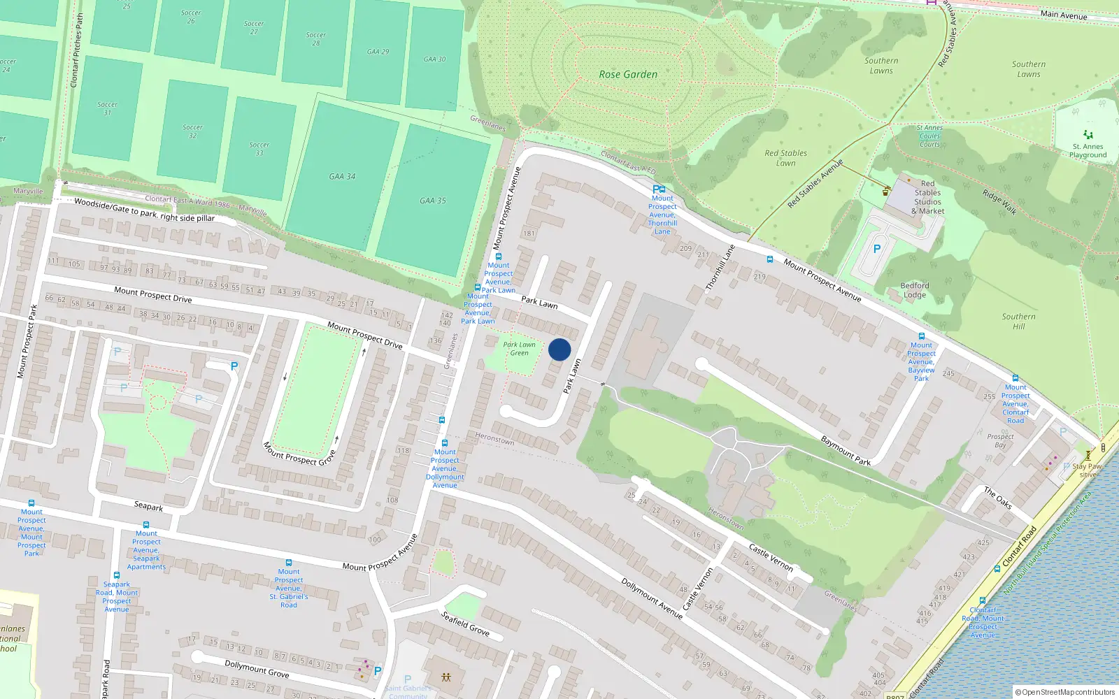 Overhead map showing the location of 63 Park Lawn, Dublin 3
