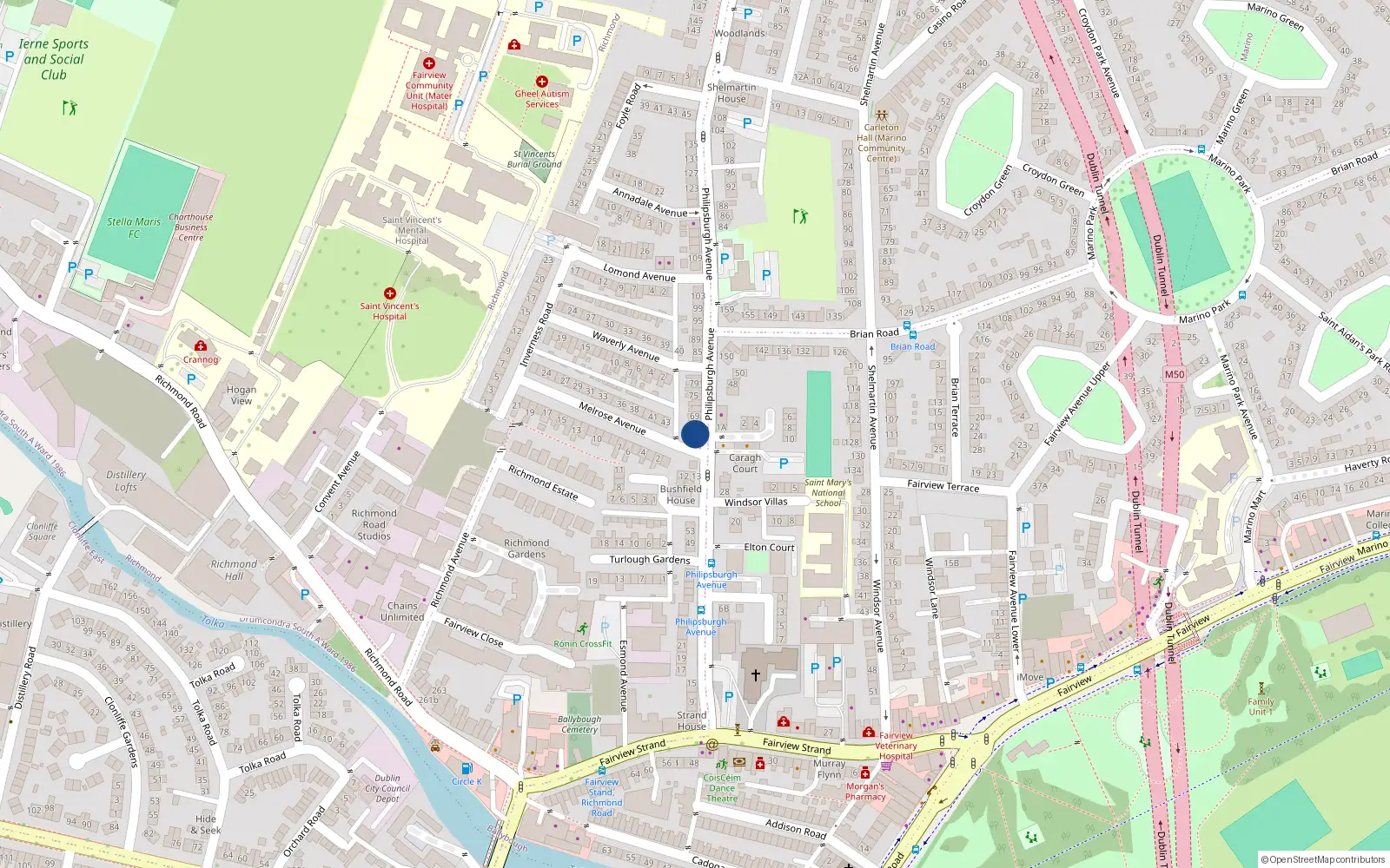 Overhead map showing the location of 63 Philipsburgh Avenue, Dublin 3