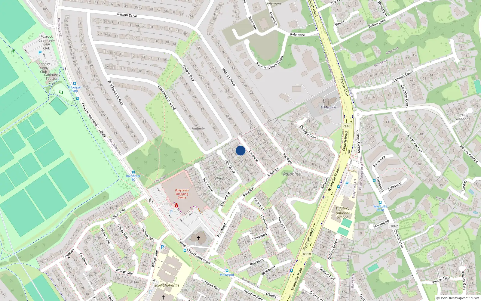 Overhead map showing the location of 63 Ralahine, Dublin